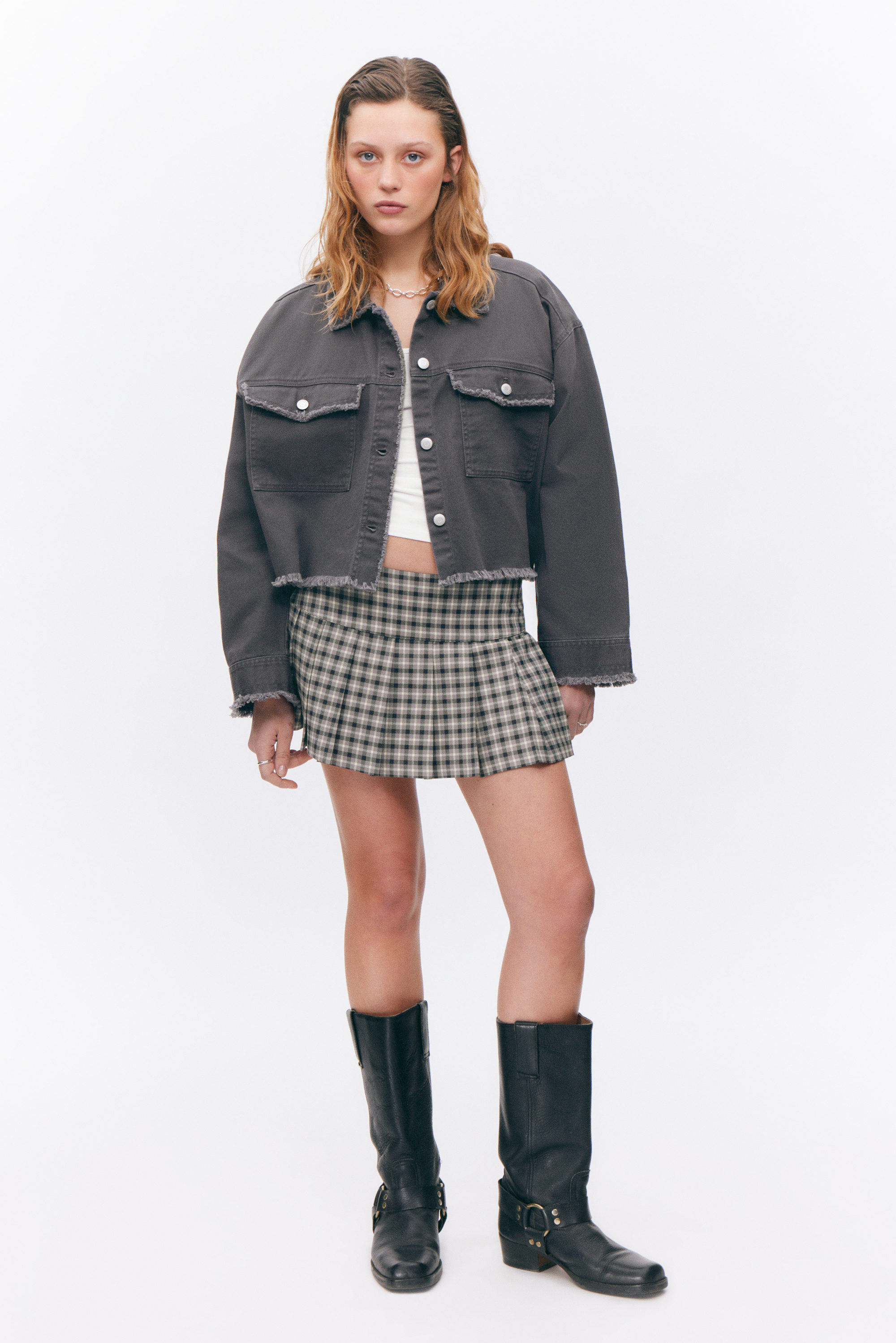CROPPED BOXY TWILL JACKET - XNAUWBI