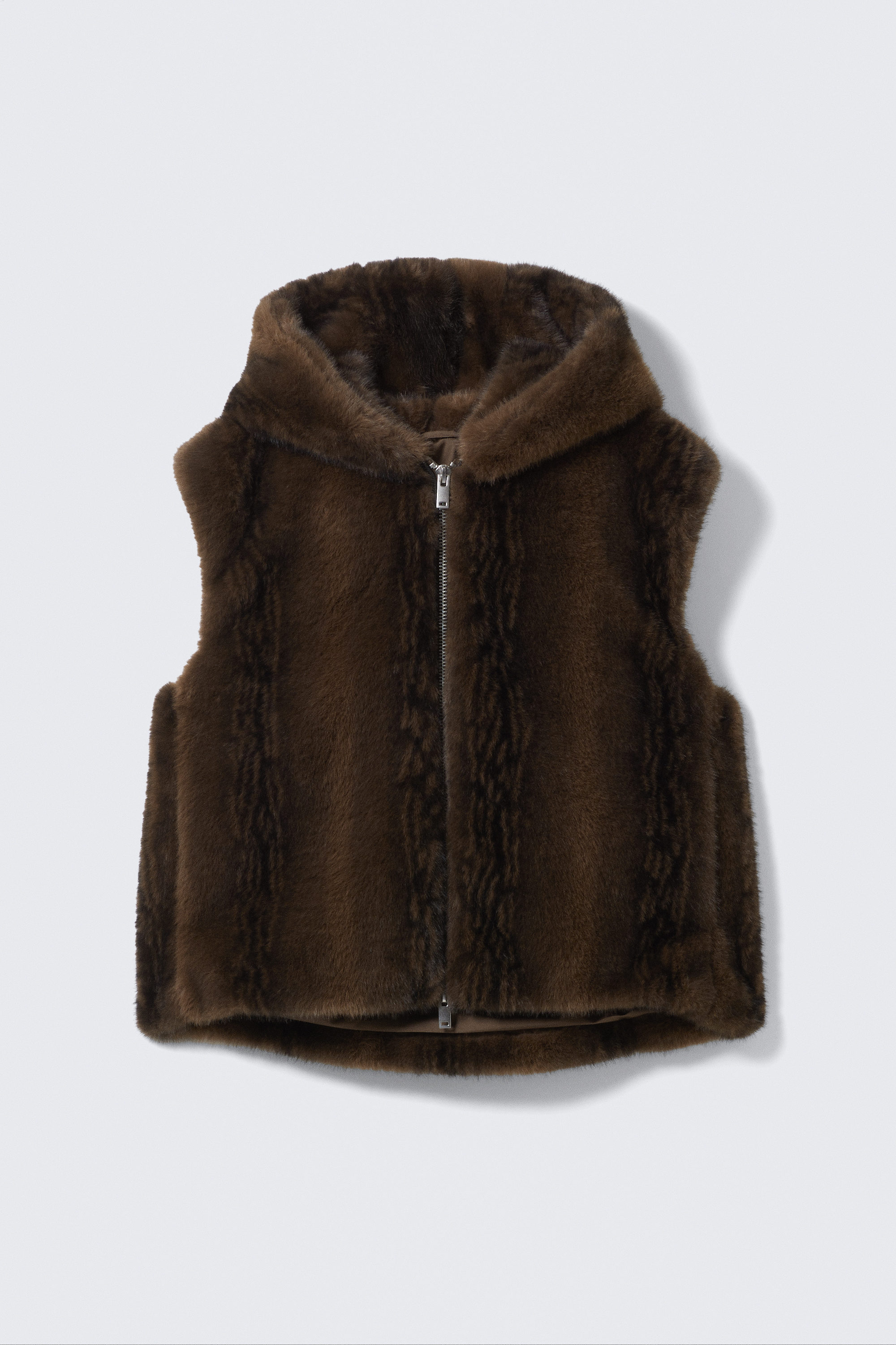 FAUX FUR HOODED ZIP VEST - XNAUWBI