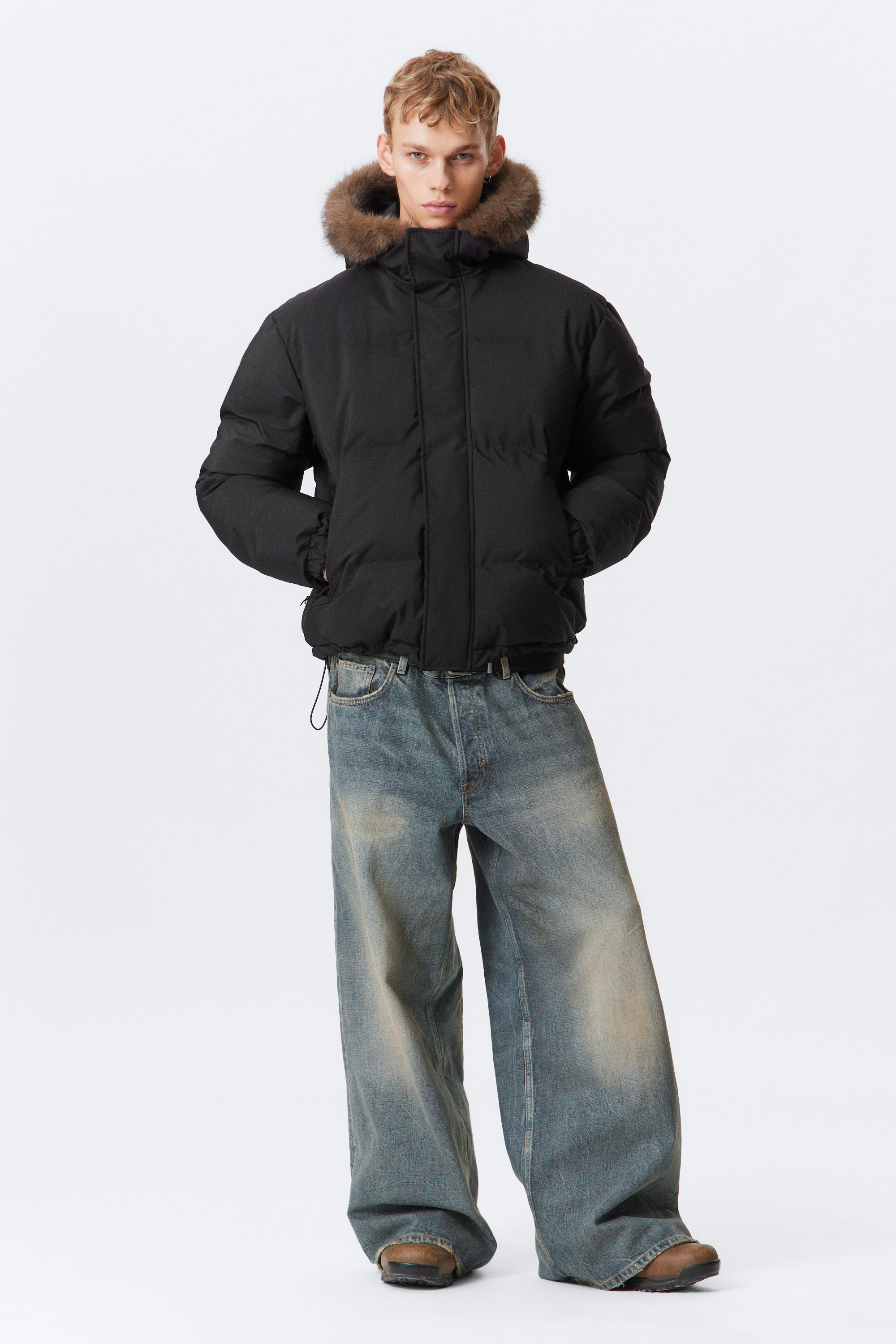 HOODED PUFFER JACKET WITH FAUX FUR TRIM - XNAUWBI