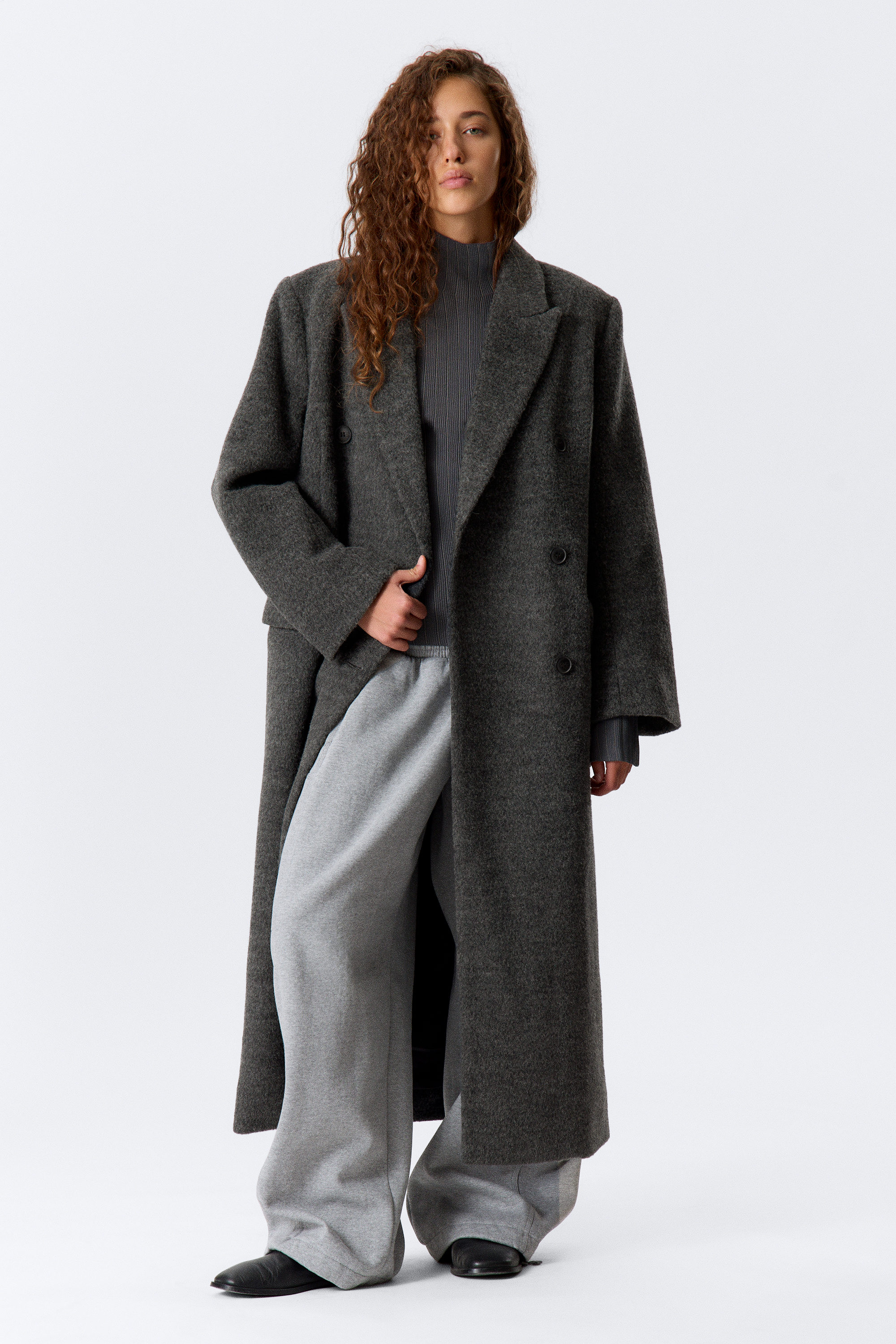 LOGAN HAIRY DOUBLE-BREASTED WOOL-BLEND COAT - XNAUWBI