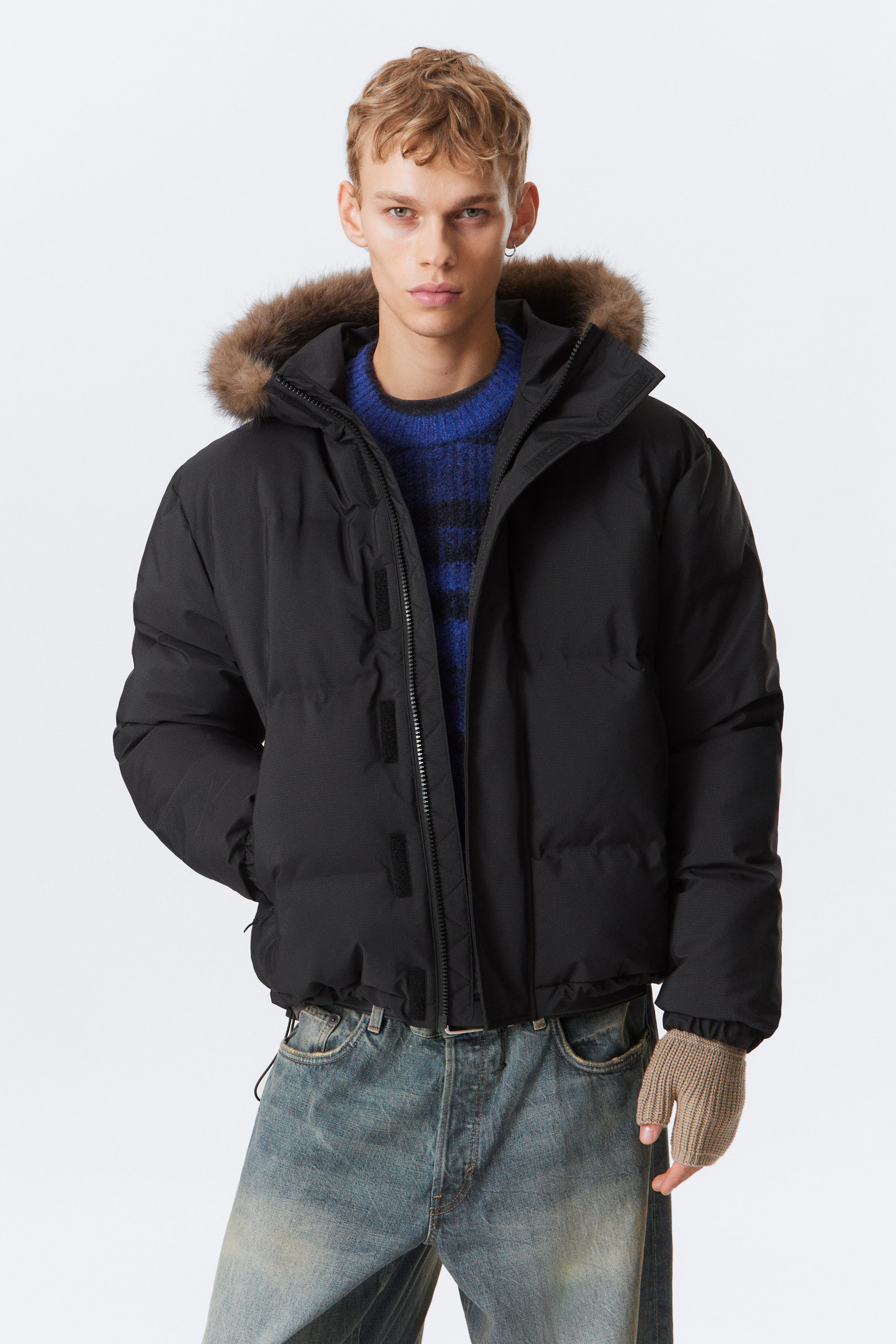 HOODED PUFFER JACKET WITH FAUX FUR TRIM - XNAUWBI