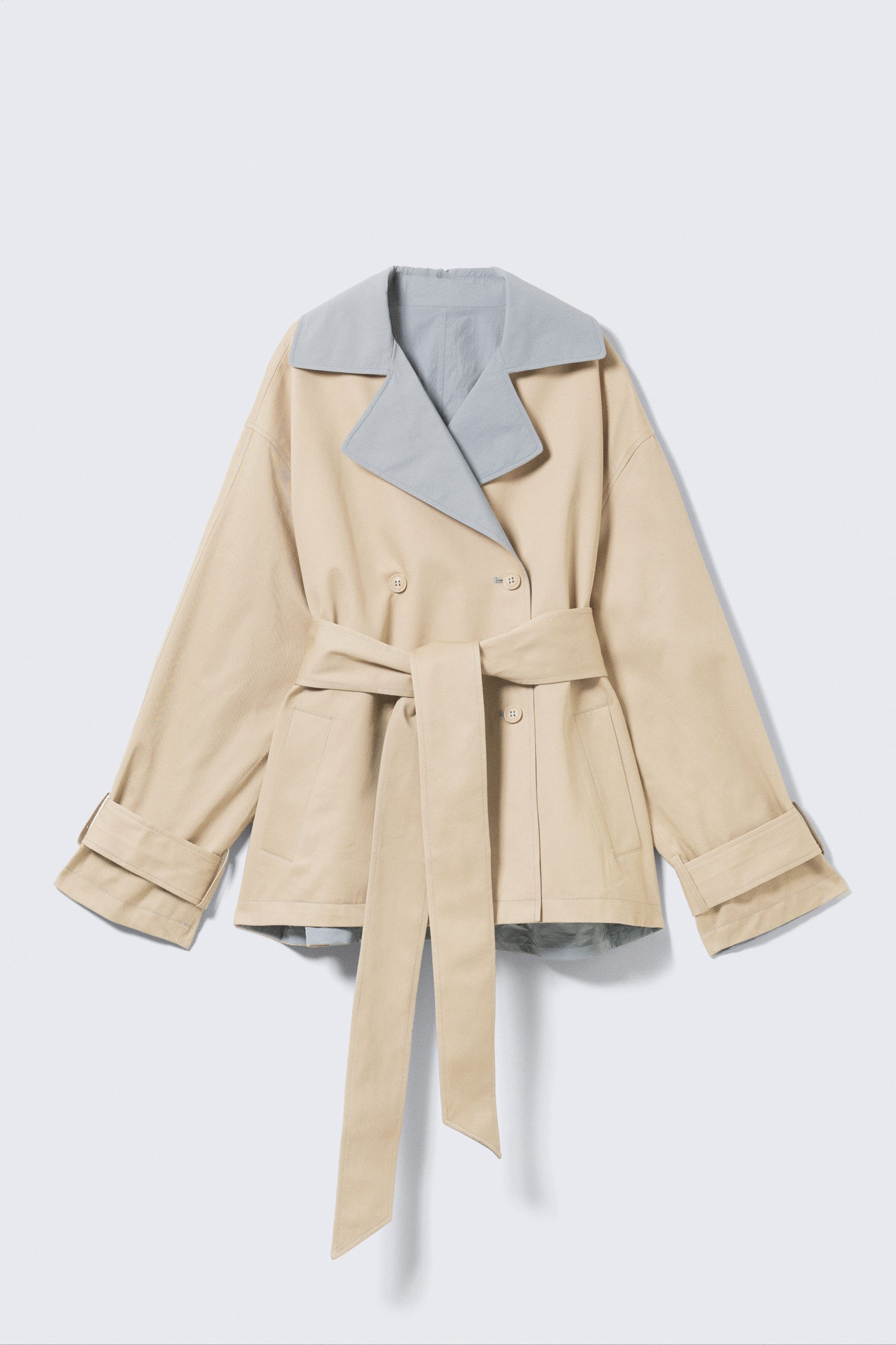 SHORT DOUBLE-BREASTED REVERSIBLE TRENCH COAT - XNAUWBI