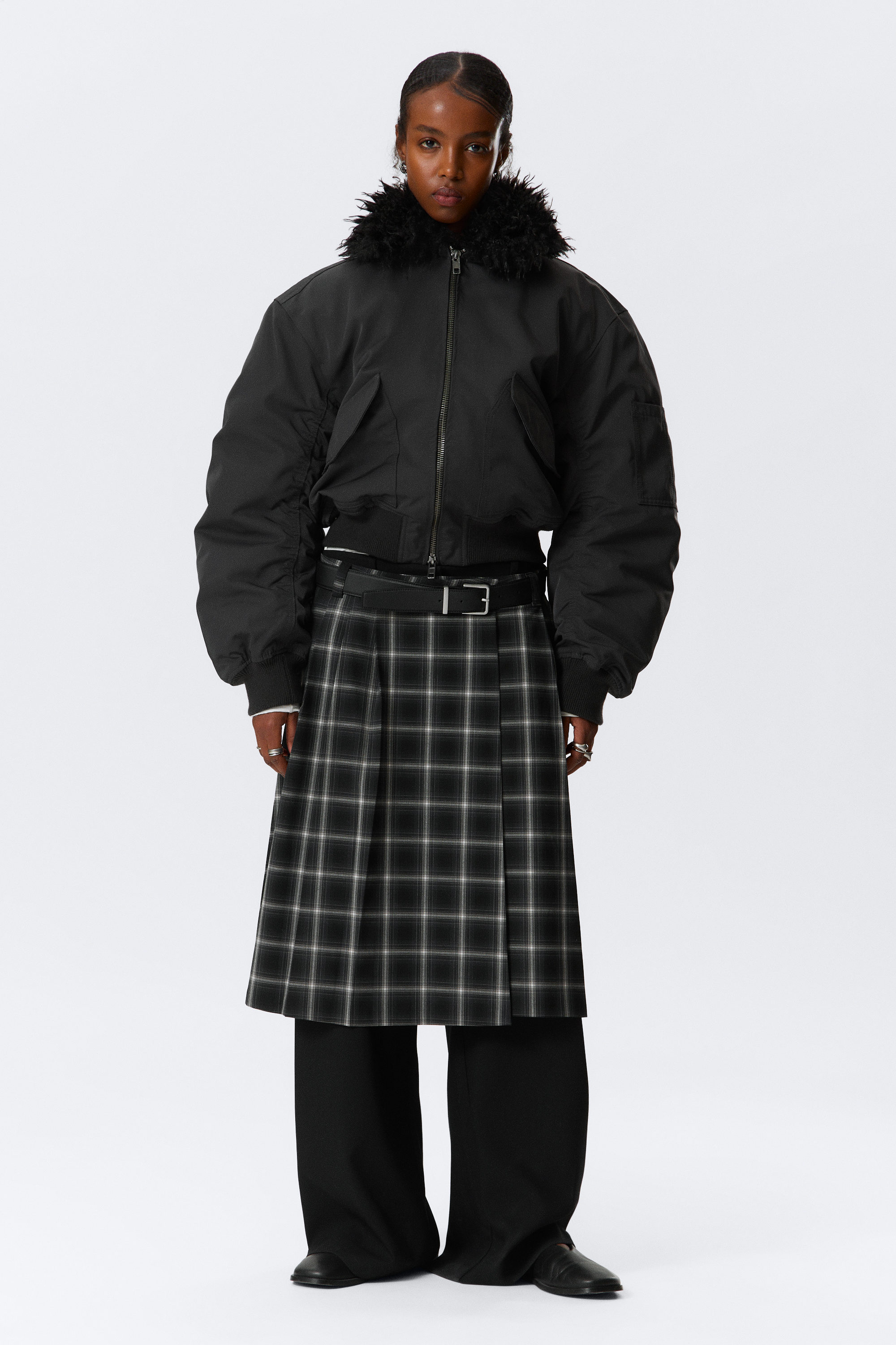 FAUX FUR COLLAR BOMBER JACKET - XNAUWBI