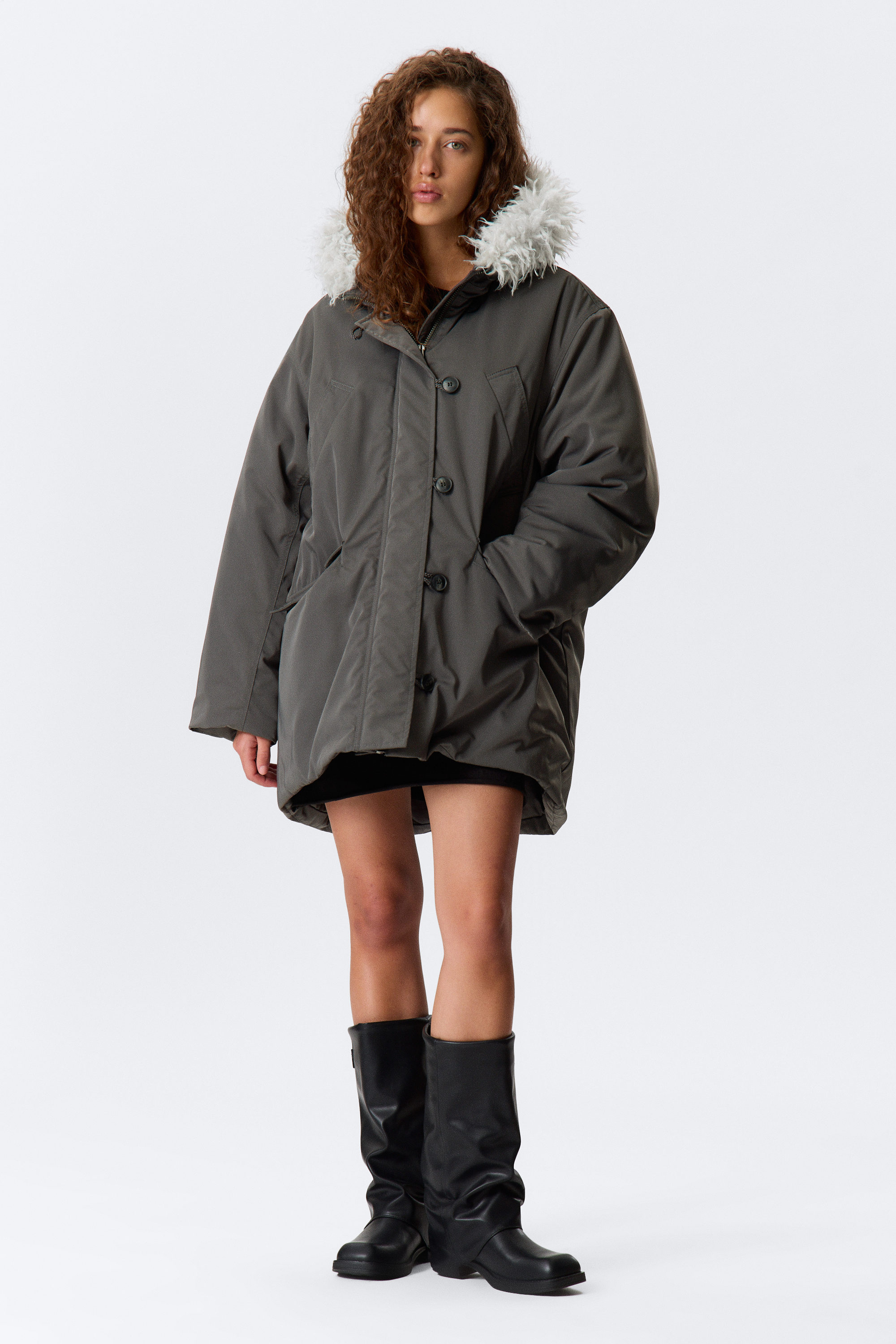 PADDED BOMBER PARKA WITH FAUX FUR TRIM - XNAUWBI