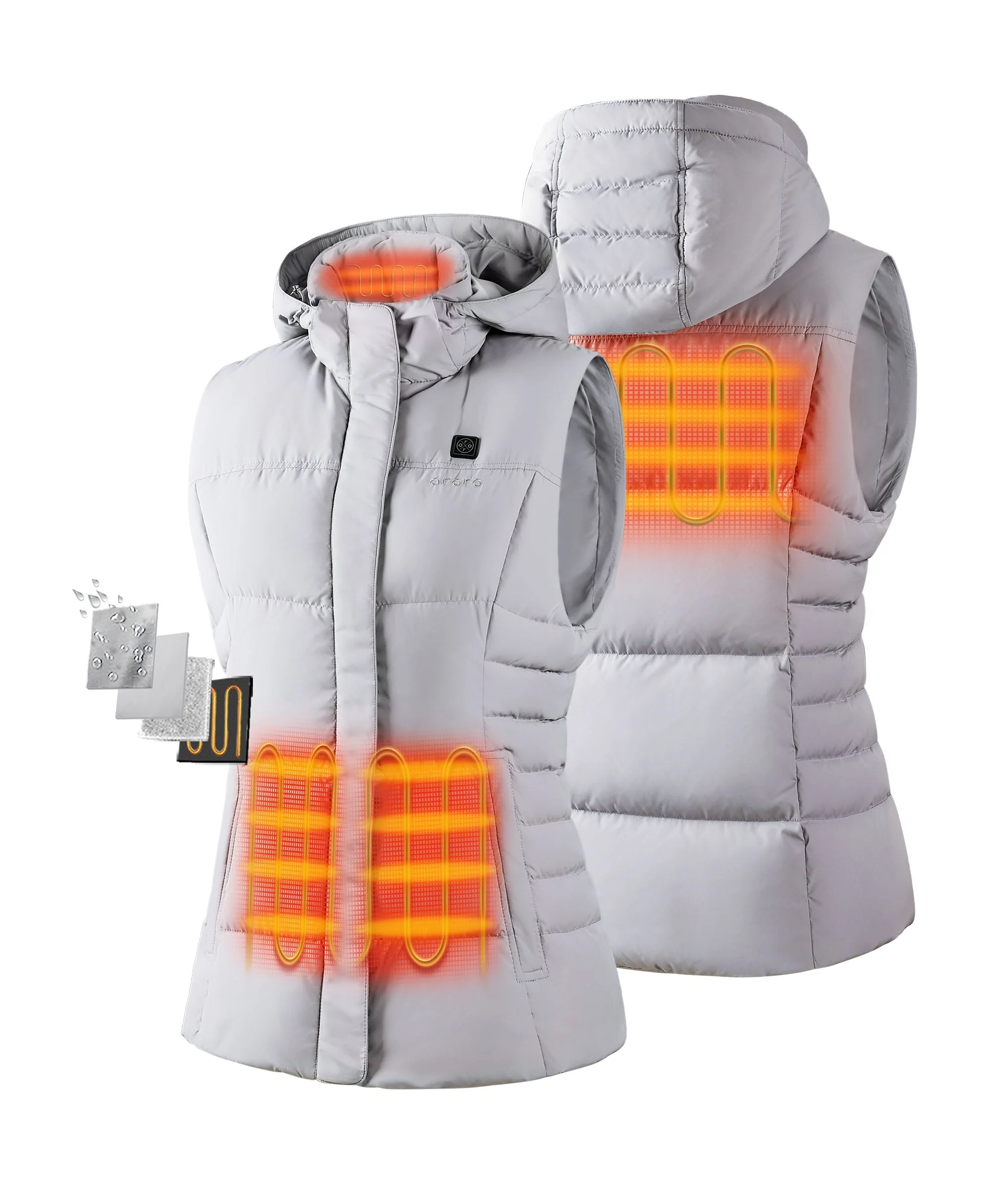 Women's Heated Down Vest - Black/Gray - XNAUWBI