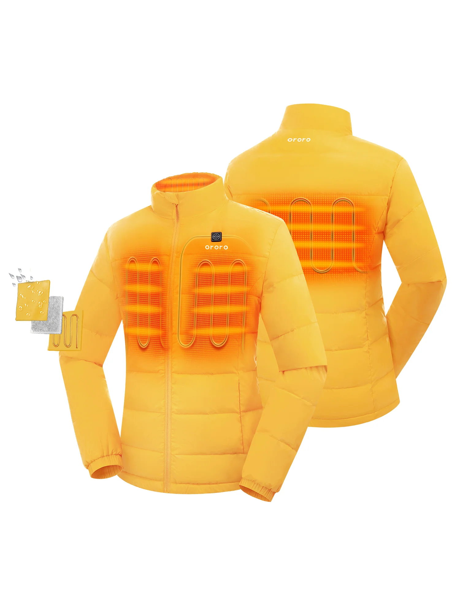 Women's Heated Puffer Jacket - Black/Yellow - XNAUWBI