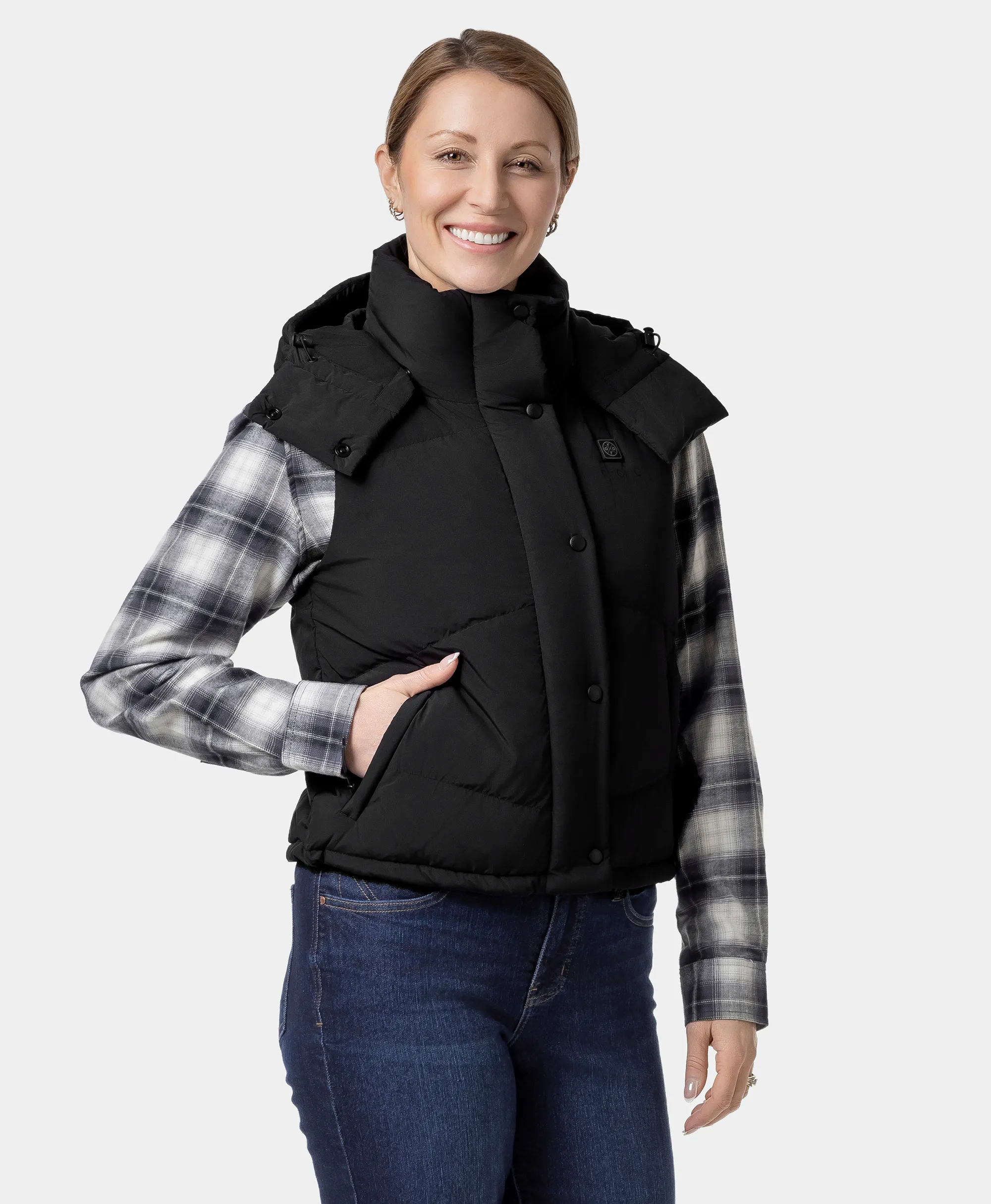Women's Heated Cropped Puffer Down Vest - XNAUWBI