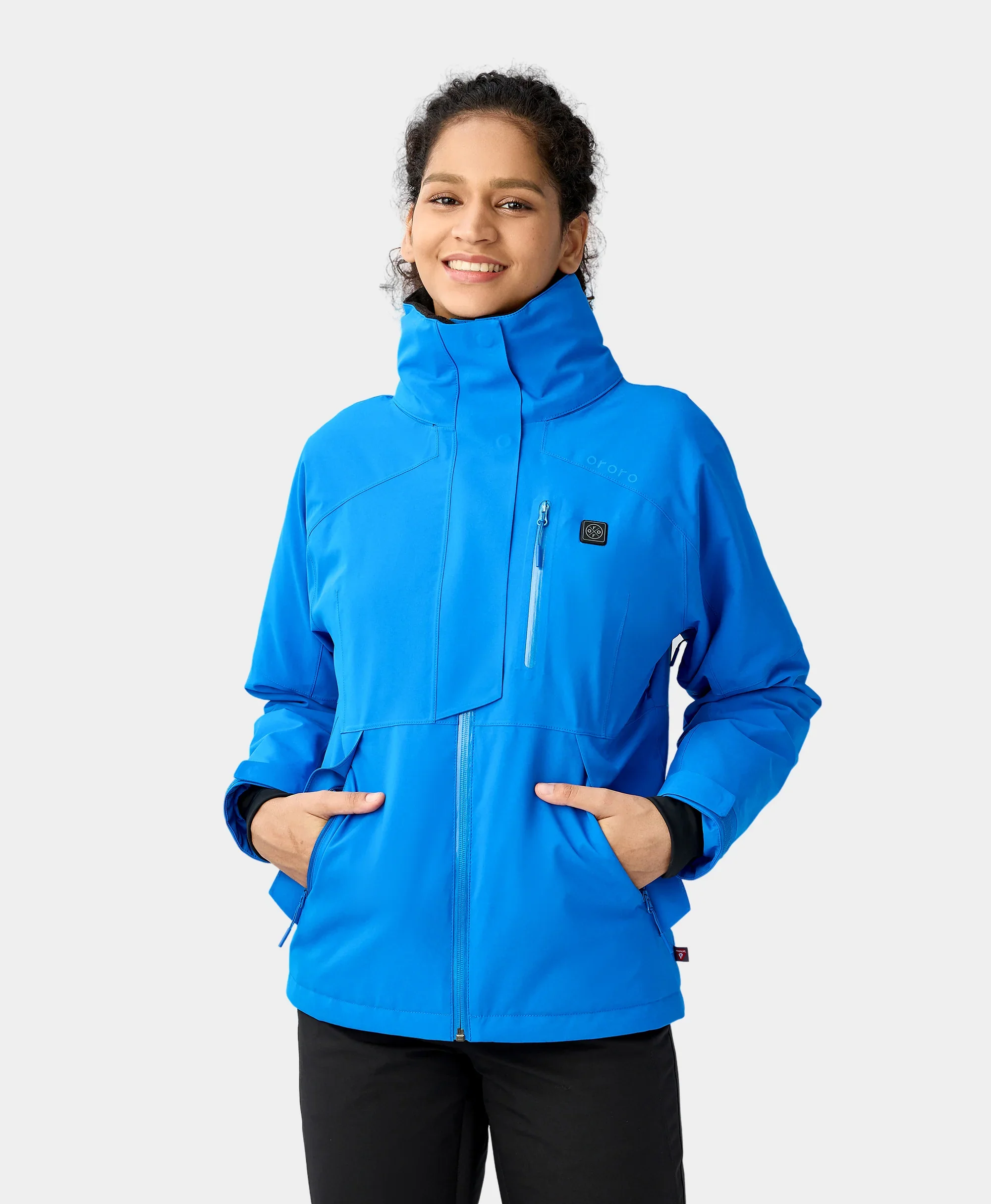 Women's Waterproof Heated Ski Jacket - Black/Blue - XNAUWBI