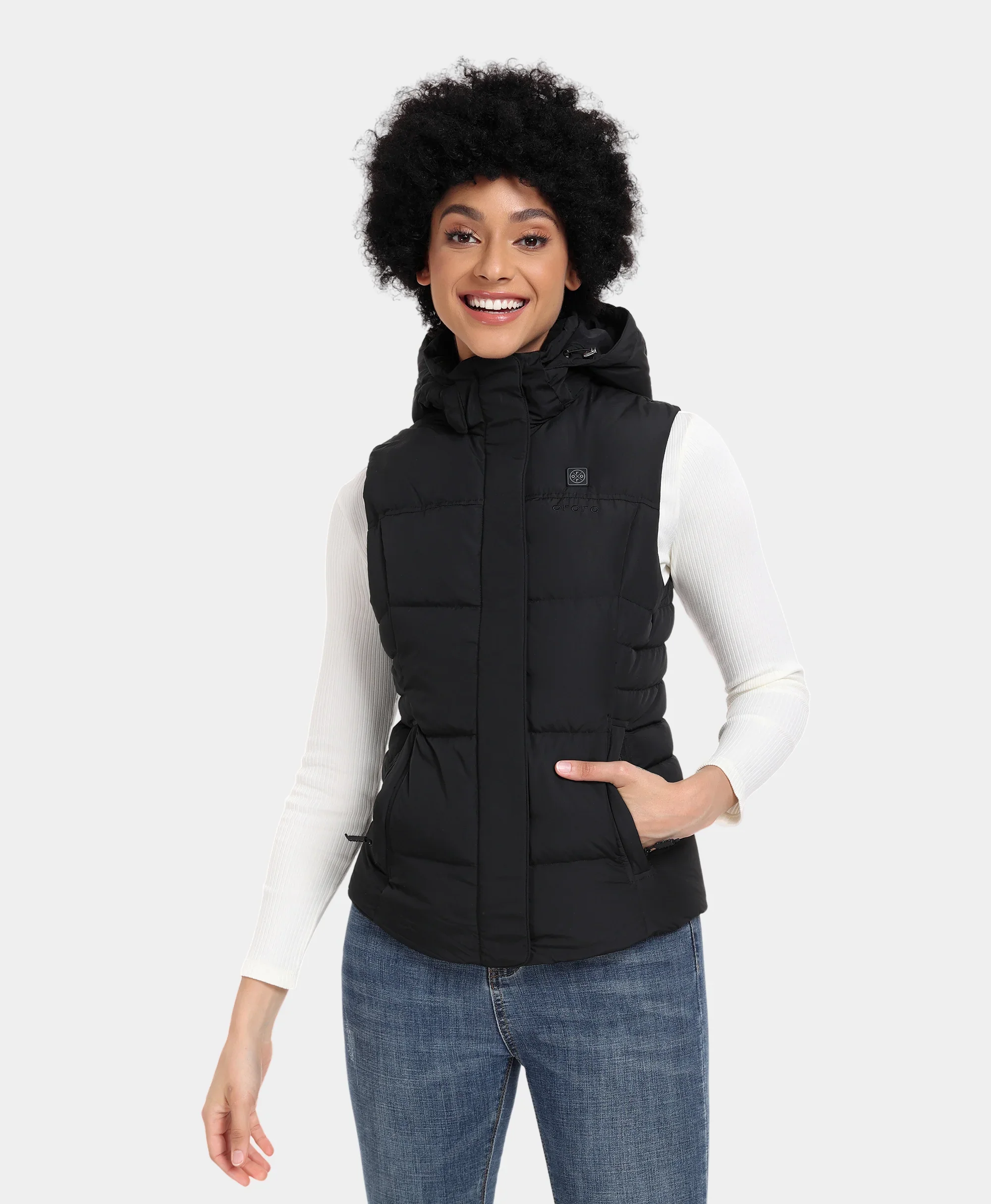 Women's Heated Down Vest - Black/Gray - XNAUWBI