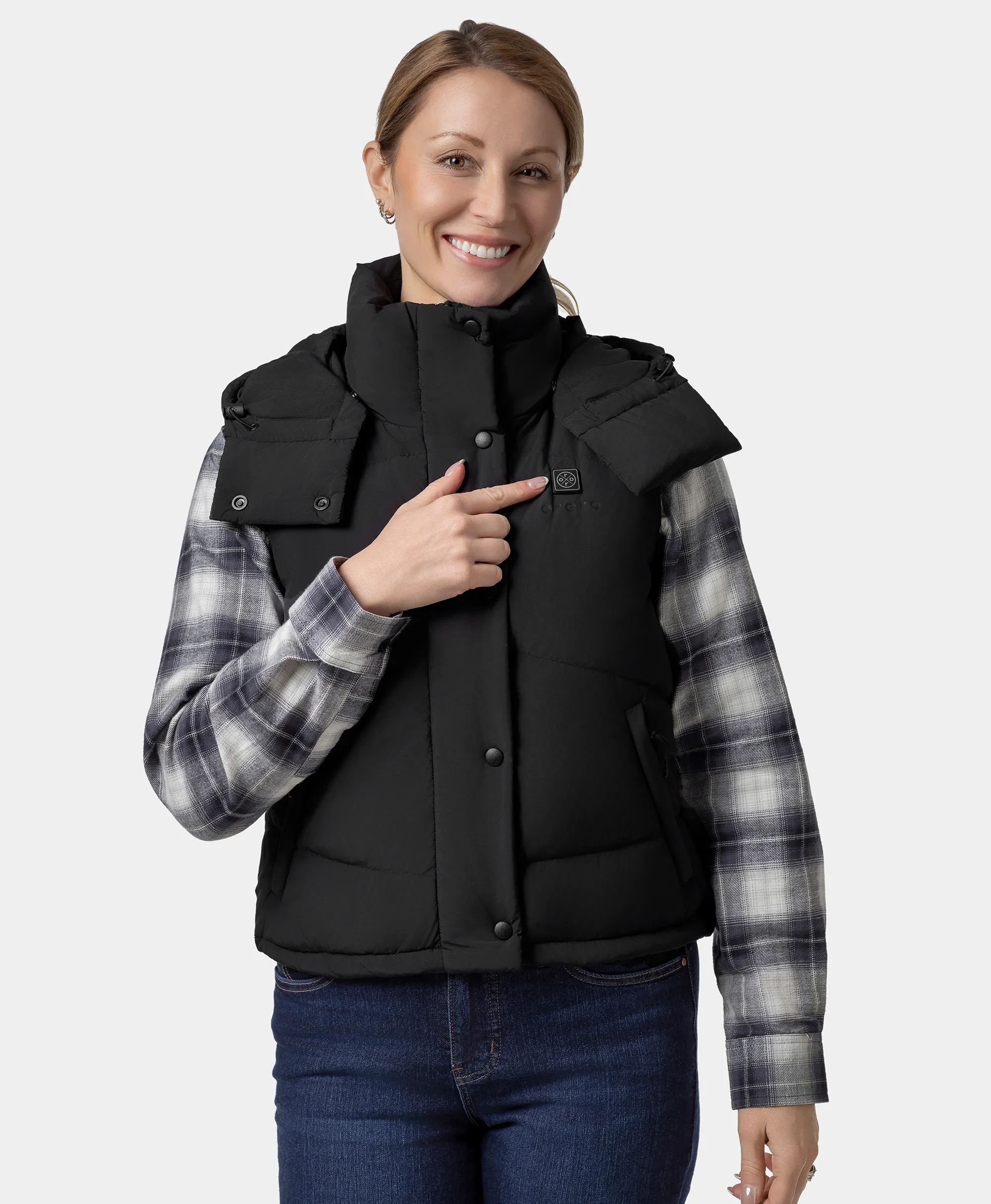 Women's Heated Cropped Puffer Down Vest - XNAUWBI