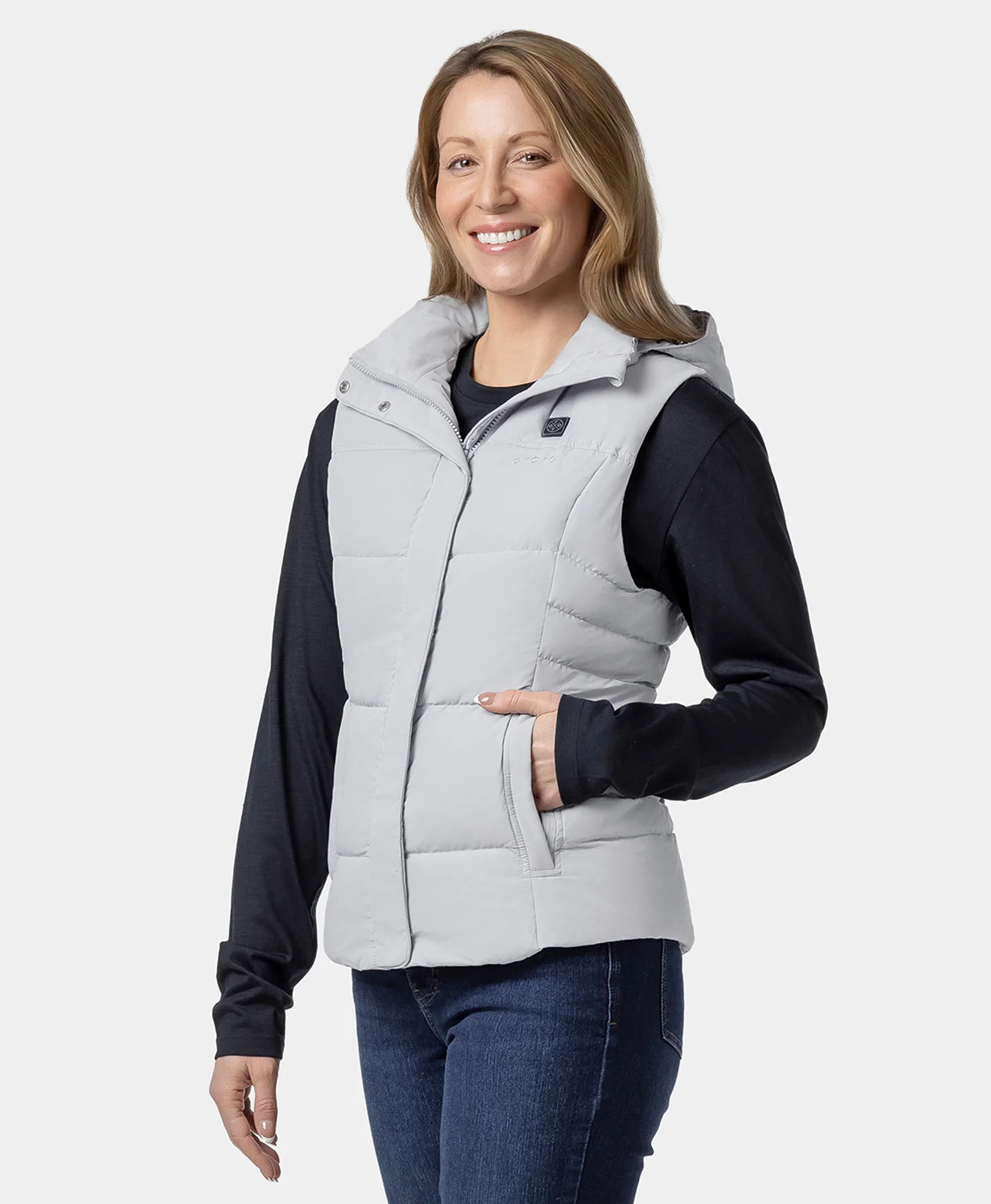 Women's Heated Down Vest - Black/Gray - XNAUWBI