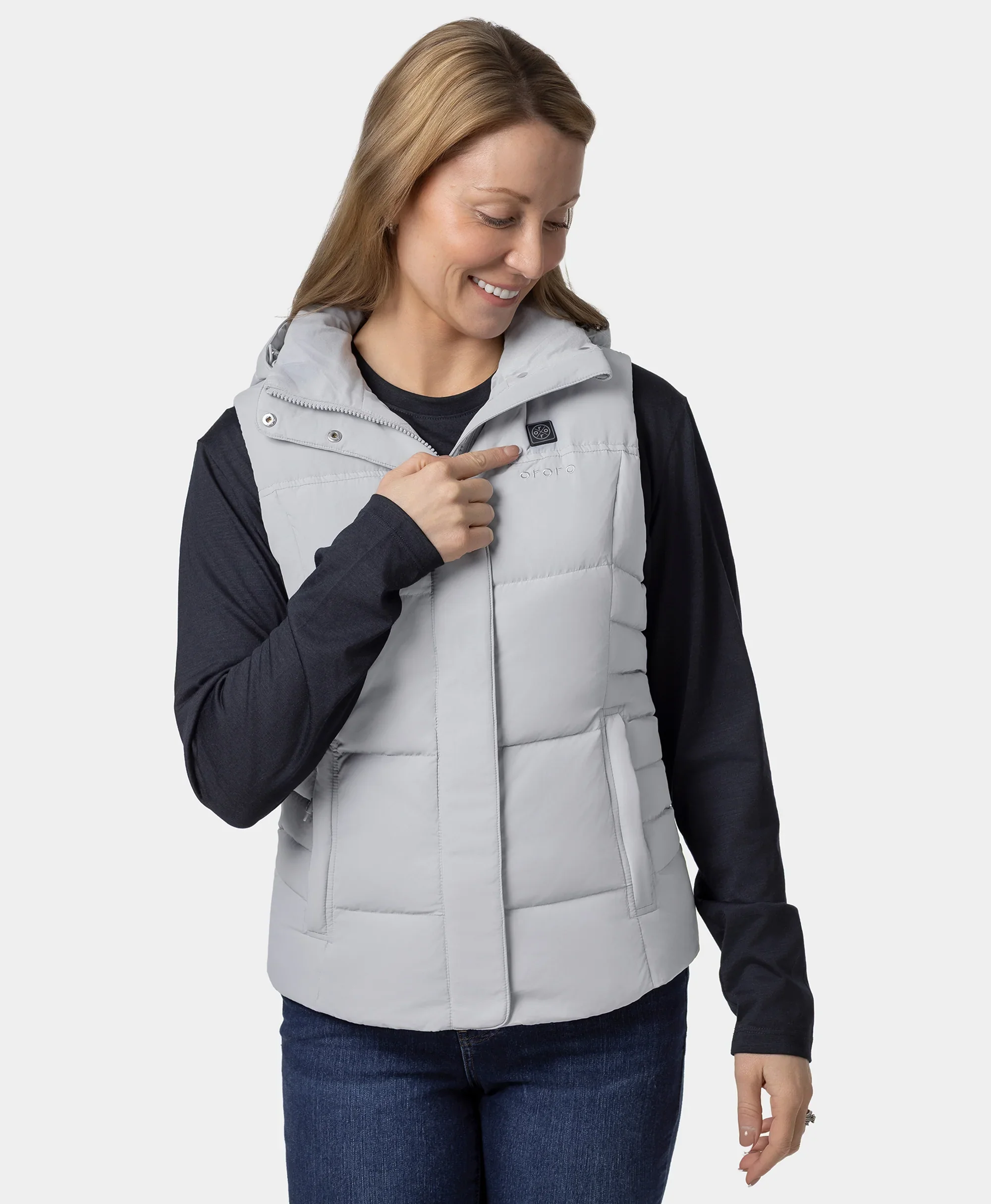Women's Heated Down Vest - Black/Gray - XNAUWBI