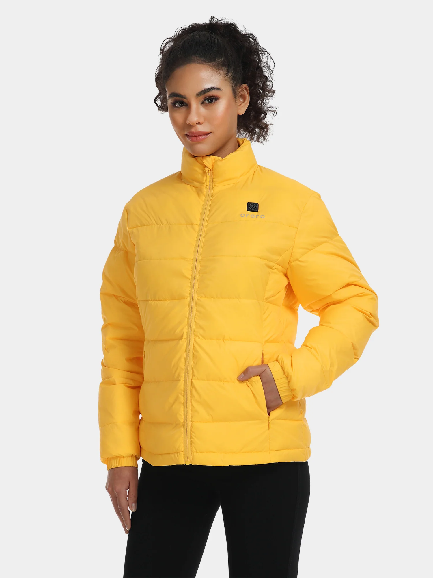 Women's Heated Puffer Jacket - Black/Yellow - XNAUWBI