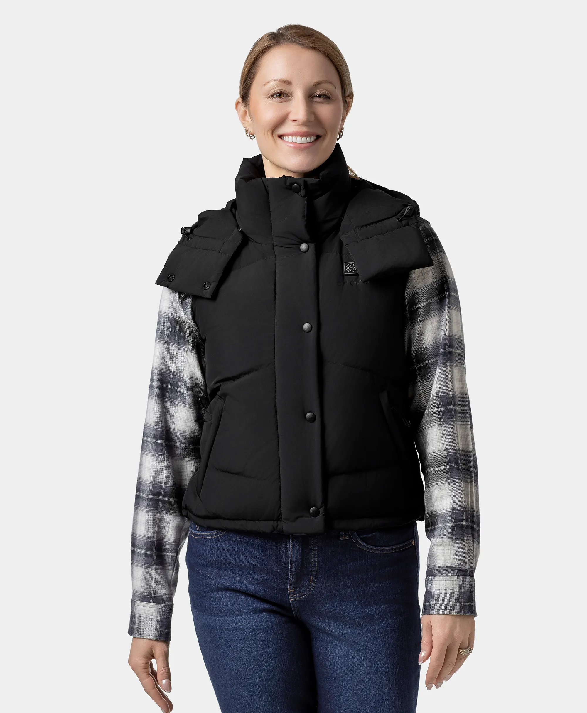 Women's Heated Cropped Puffer Down Vest - XNAUWBI
