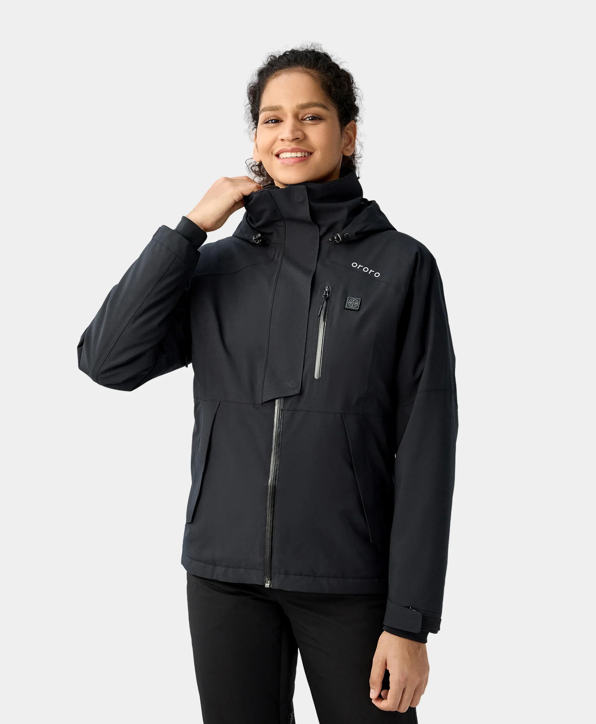 Women's Waterproof Heated Ski Jacket - Black/Blue - XNAUWBI