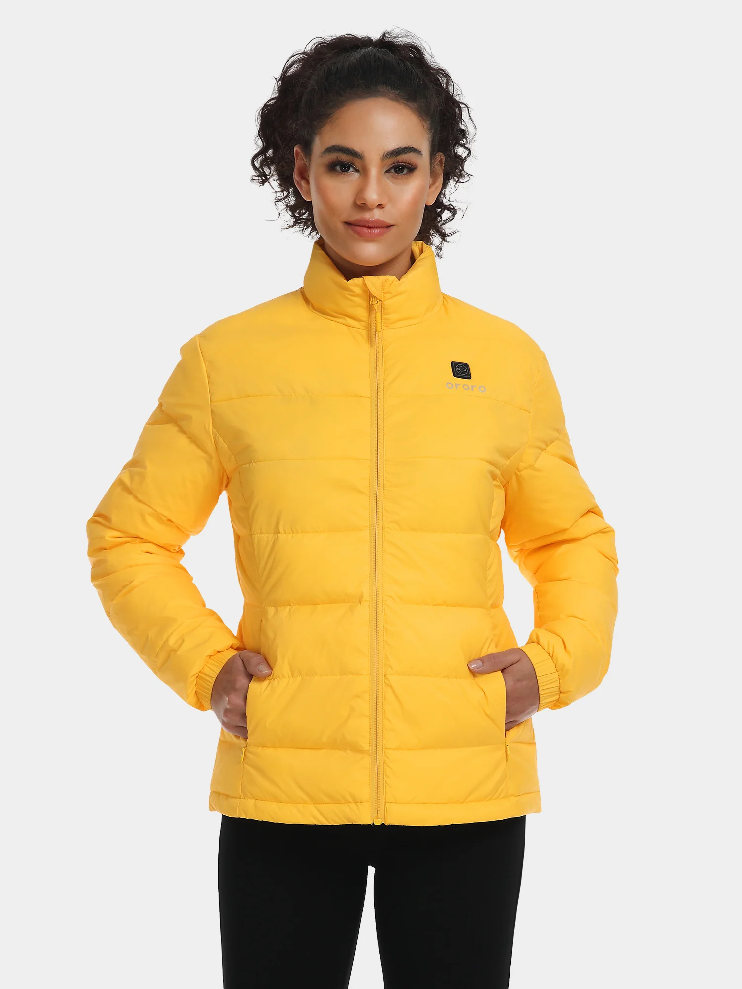 Women's Heated Puffer Jacket - Black/Yellow - XNAUWBI