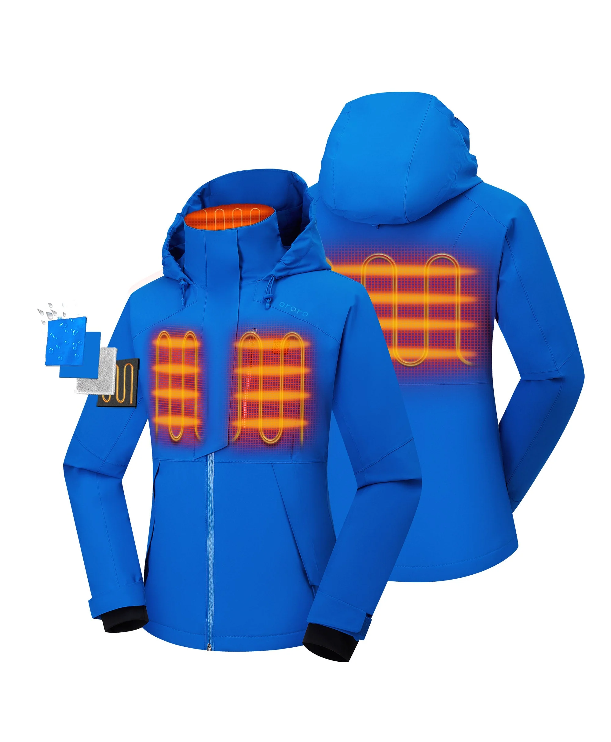 Women's Waterproof Heated Ski Jacket - Black/Blue - XNAUWBI