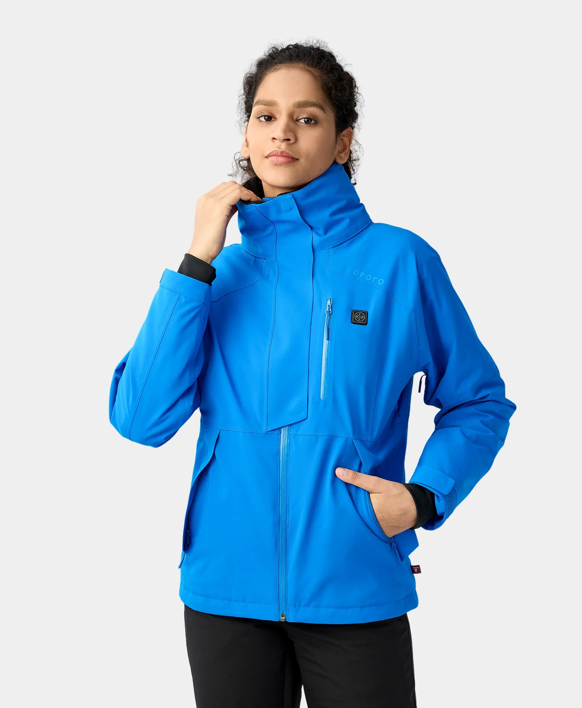 Women's Waterproof Heated Ski Jacket - Black/Blue - XNAUWBI