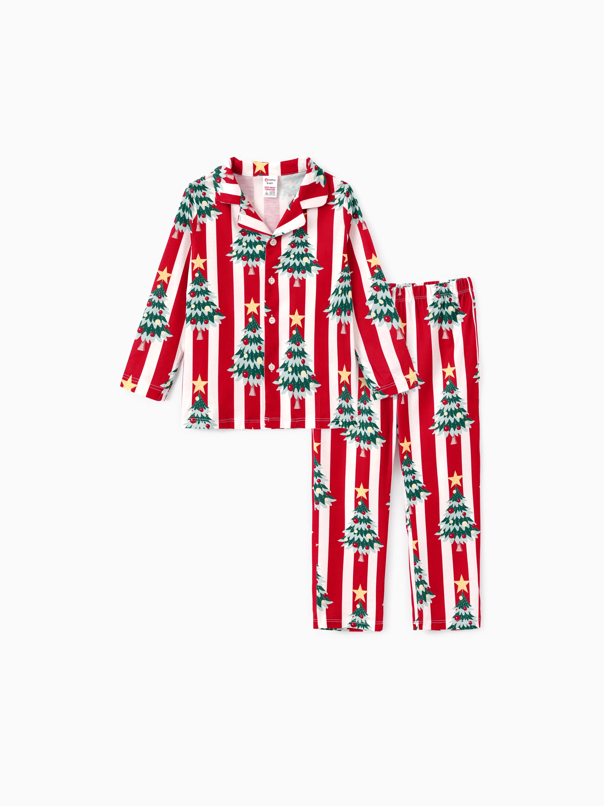 Christmas Family Matching Trees Print Stripes Long-sleeve Pajamas Sets with Christmas Socks Red - XNAUWBI