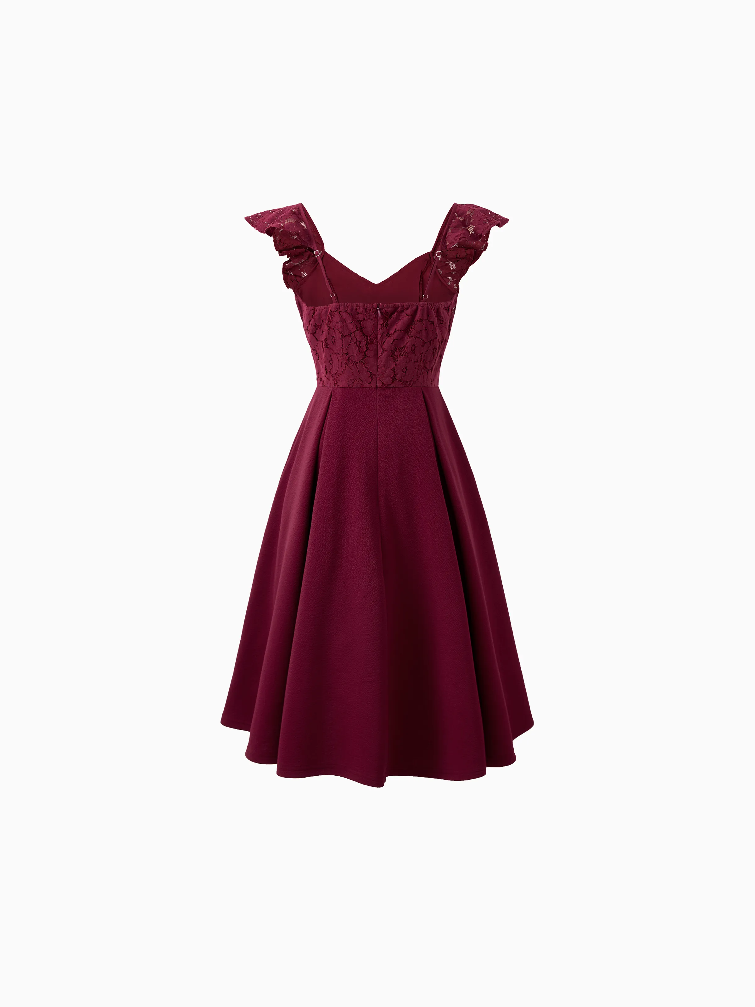 Family Matching Sets Plaid Shirt or Red Wine Lace Ruffle Sleeve A-Line Dress WineRed - XNAUWBI