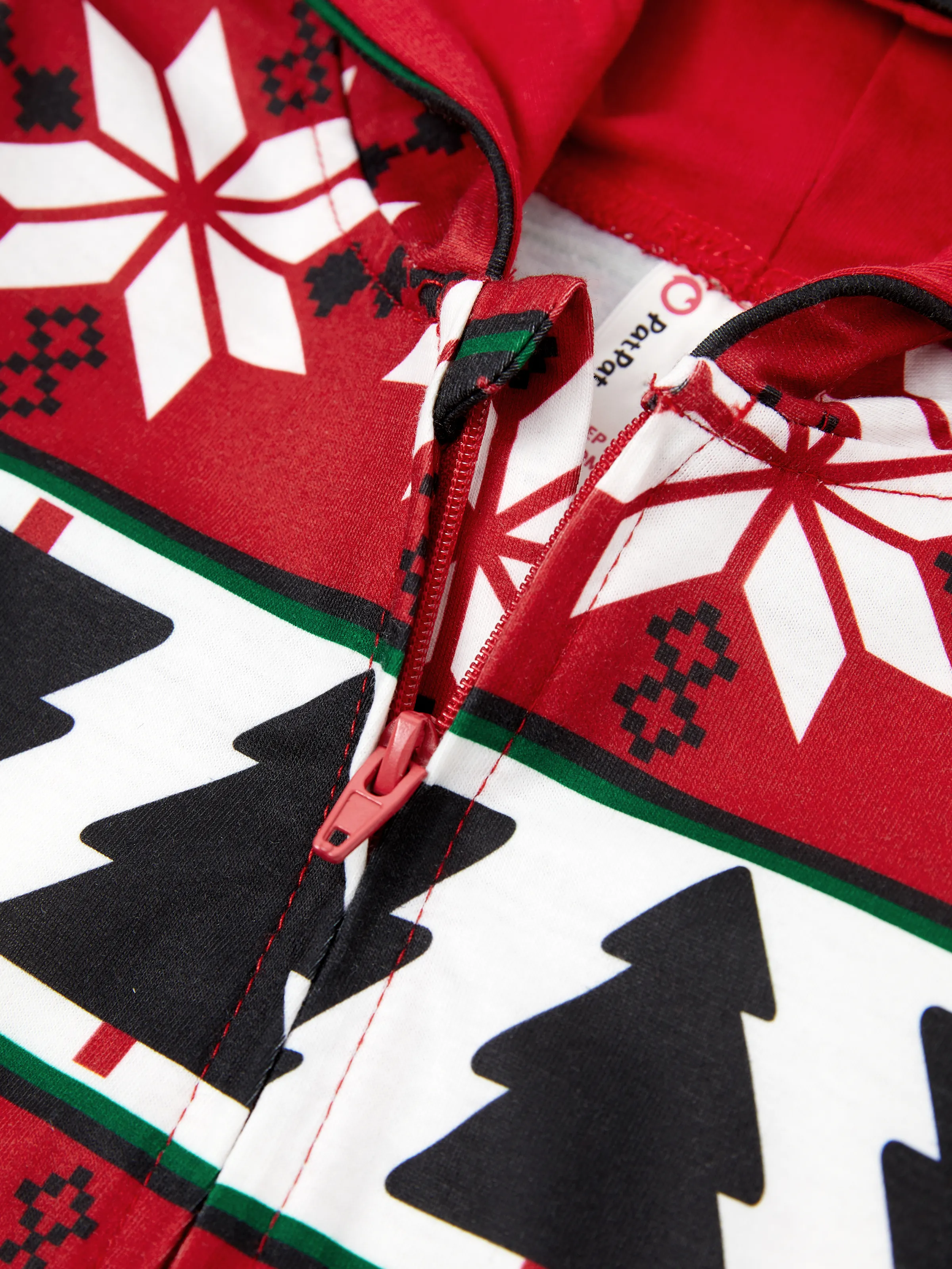 Christmas Pajamas 3D Reindeer Pattern Zipper Hooded Onesies Matching Family Outfits red/black - XNAUWBI