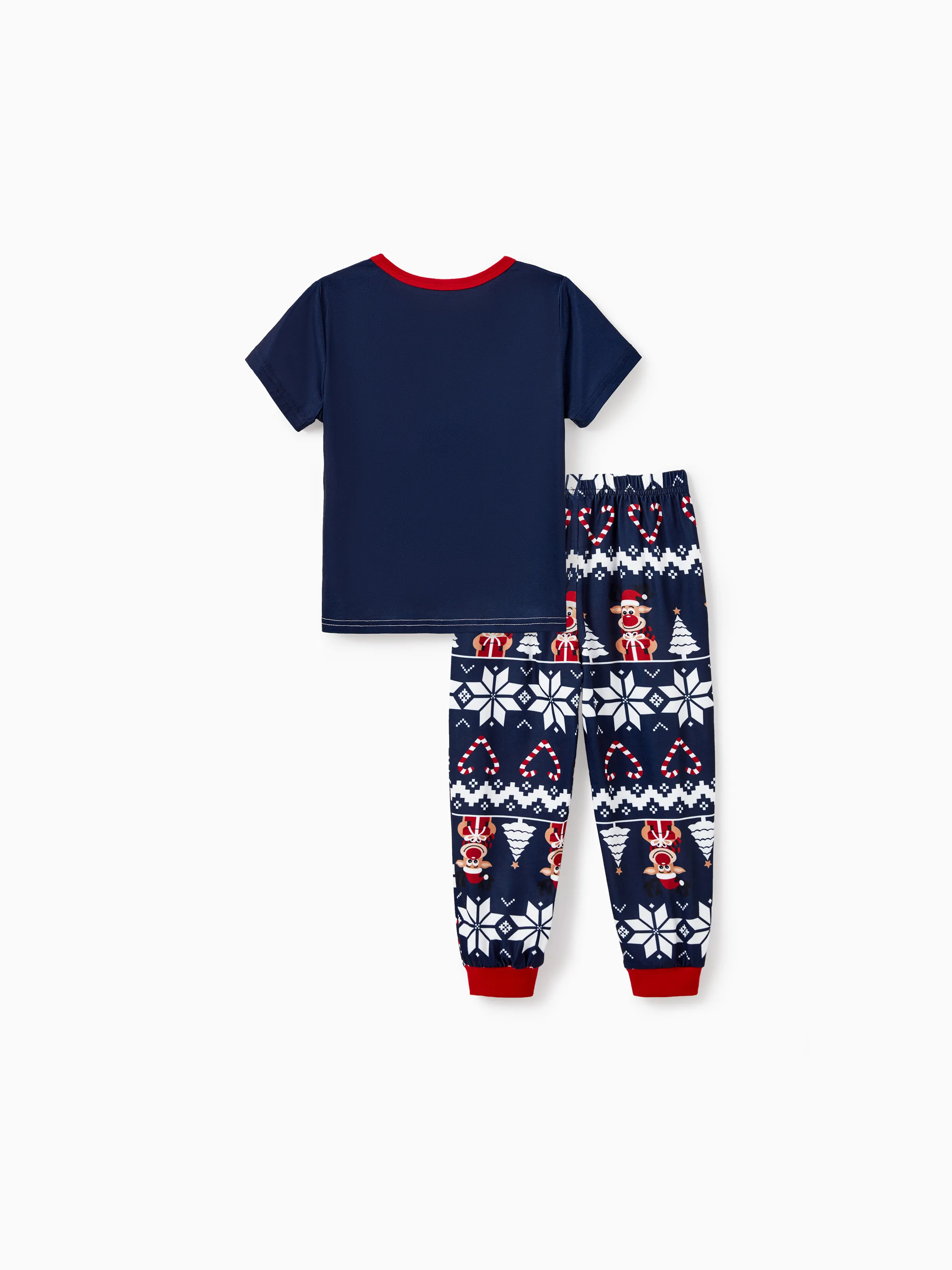Christmas Matching Family Pajamas Set Reindeer and Snowflake Print PJS Deep Blue - XNAUWBI