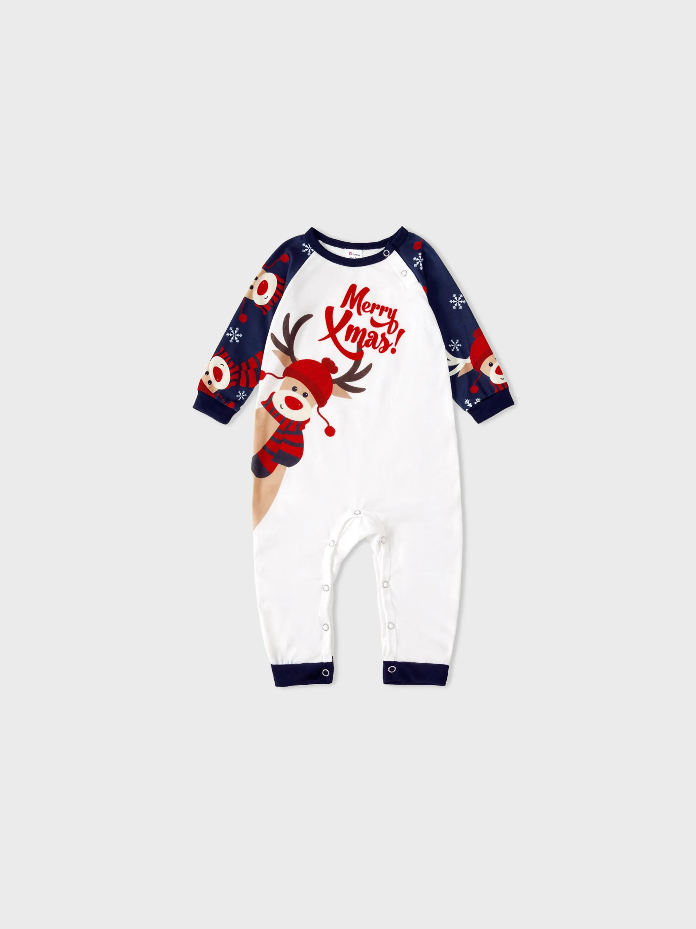 Christmas Family Pajamas Reindeer Pattern Big Graphic Raglan Sleeves Pajamas Sets with Christmas Socks Dark blue/White/Red - XNAUWBI