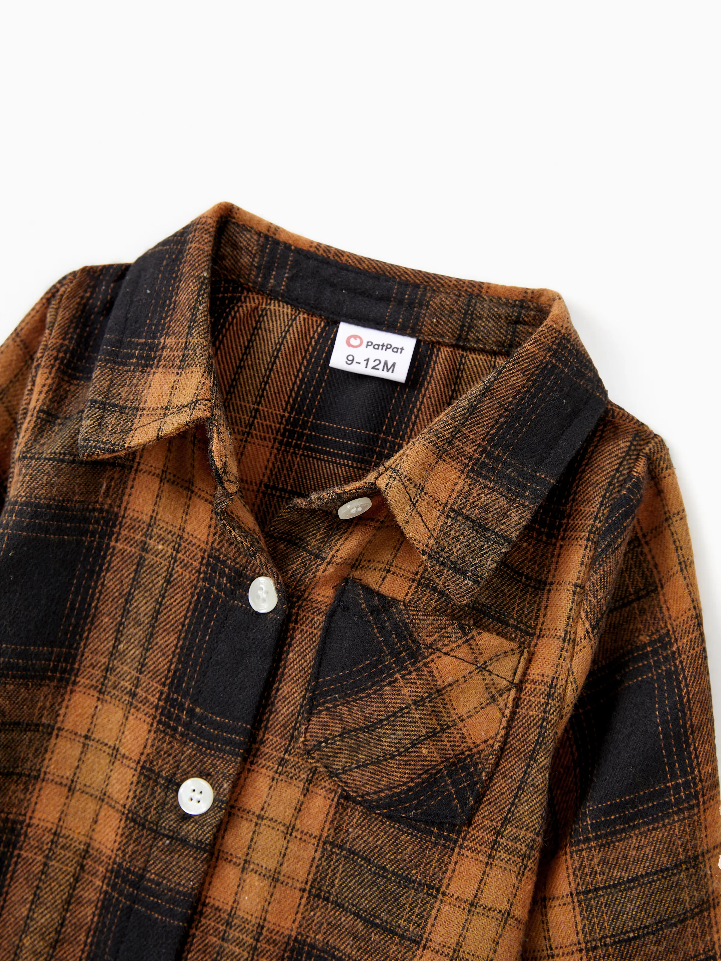 Christmas Family Matching Sets Brown&Black Check Plaid Long-sleeve Botton Dwon Top/Dress/Romper BrownishBlack - XNAUWBI