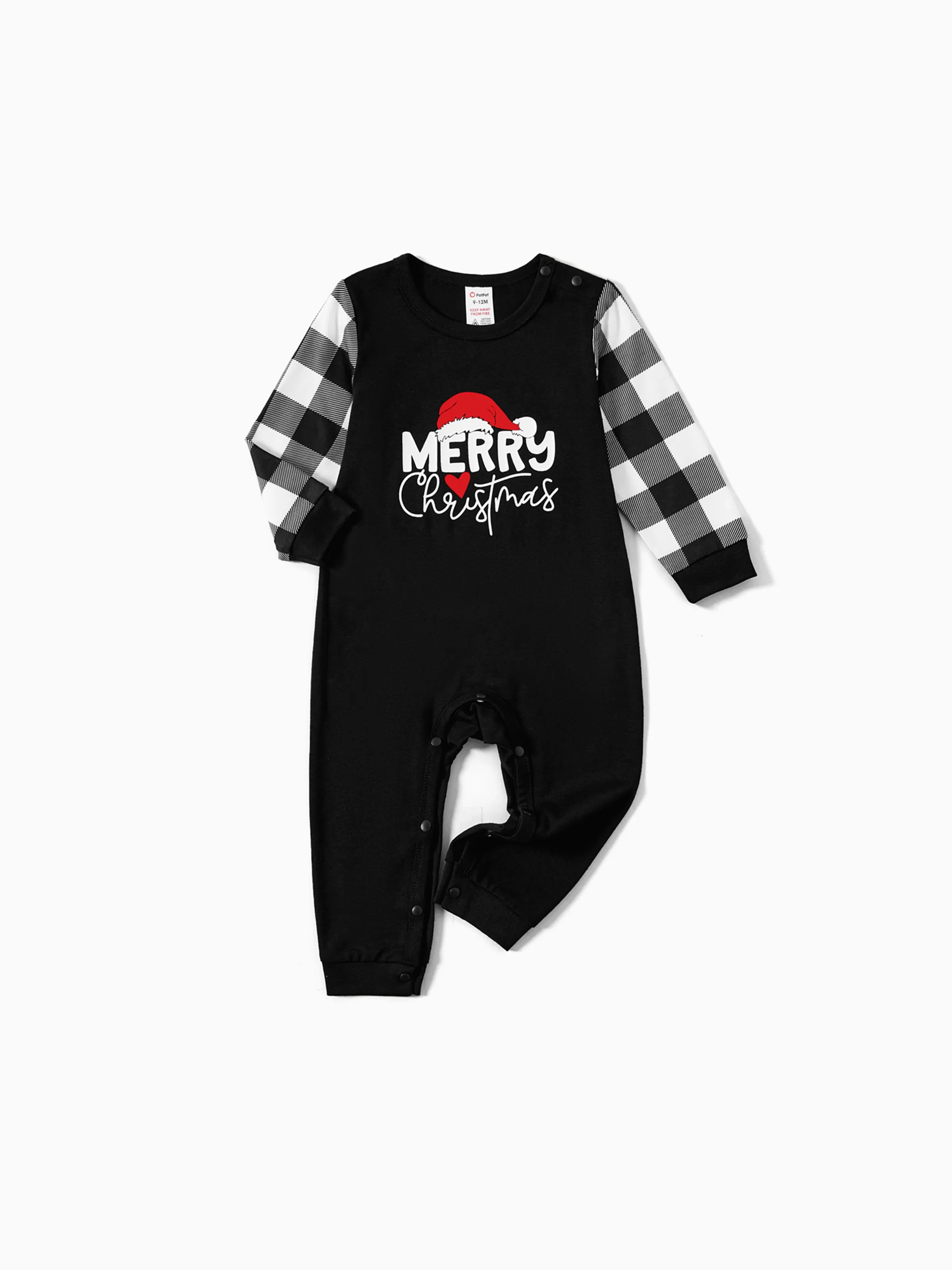 Christmas Family Matching Glow In The Dark Letters Print Long-sleeve Pajamas Sets with Christmas Socks Black+White - XNAUWBI