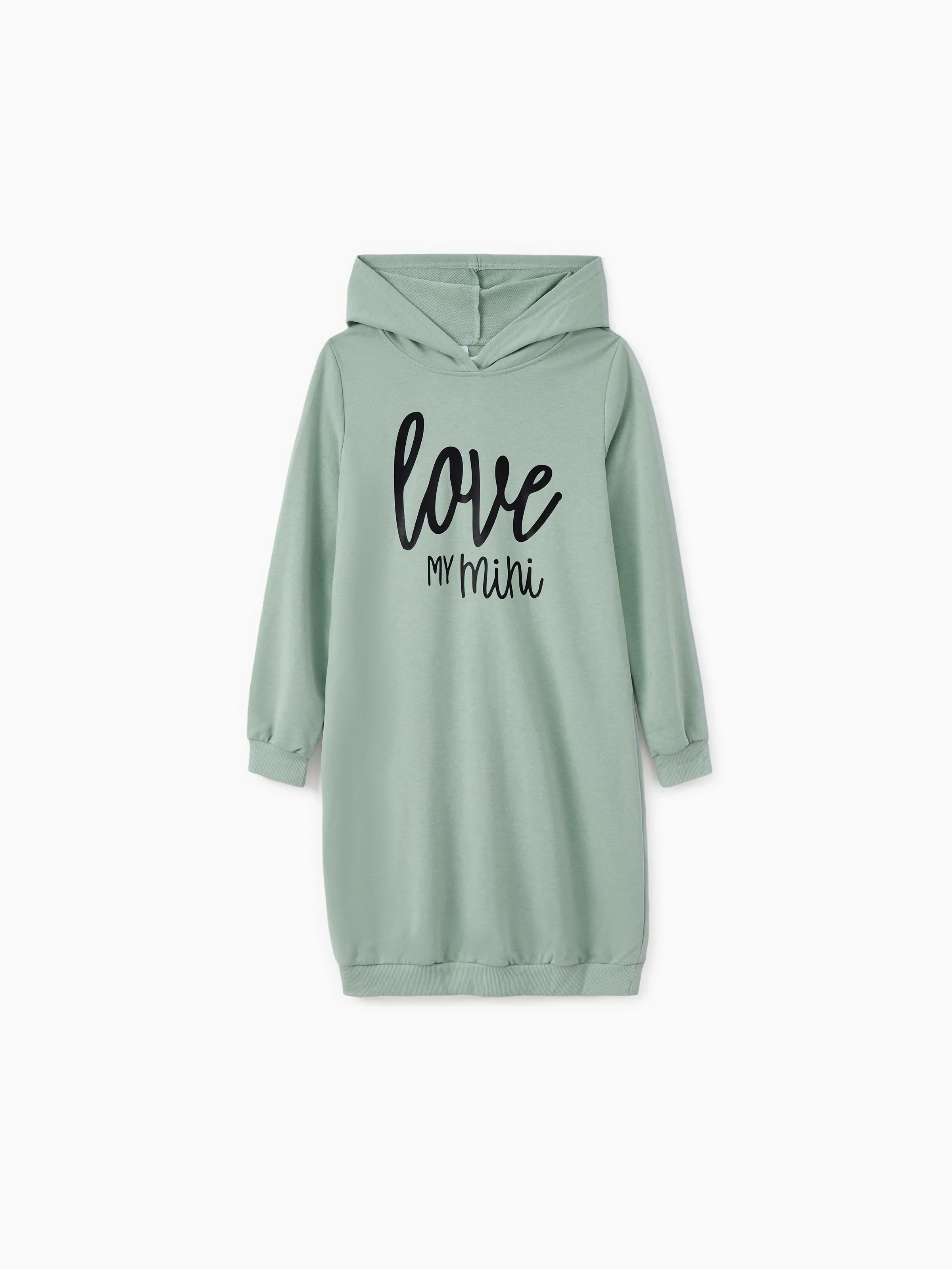 Mommy and Me Letter Print Green Long-sleeve Hoodie Dresses Light Green - XNAUWBI