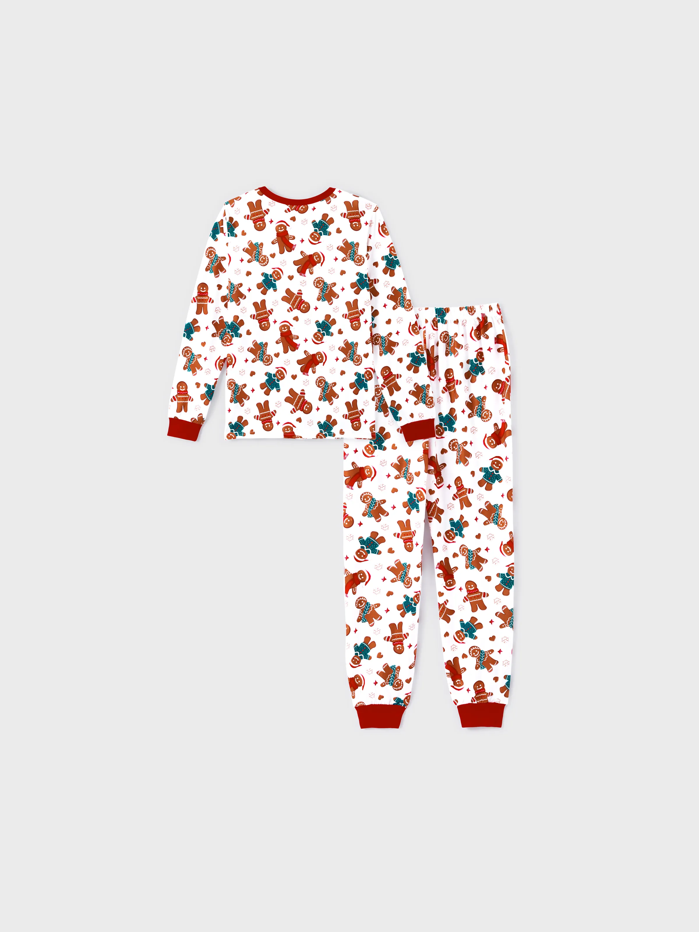 Christmas Family Matching Cartoon Gingerbread Man Allover Print Pajamas Sets with Christmas Socks White - XNAUWBI