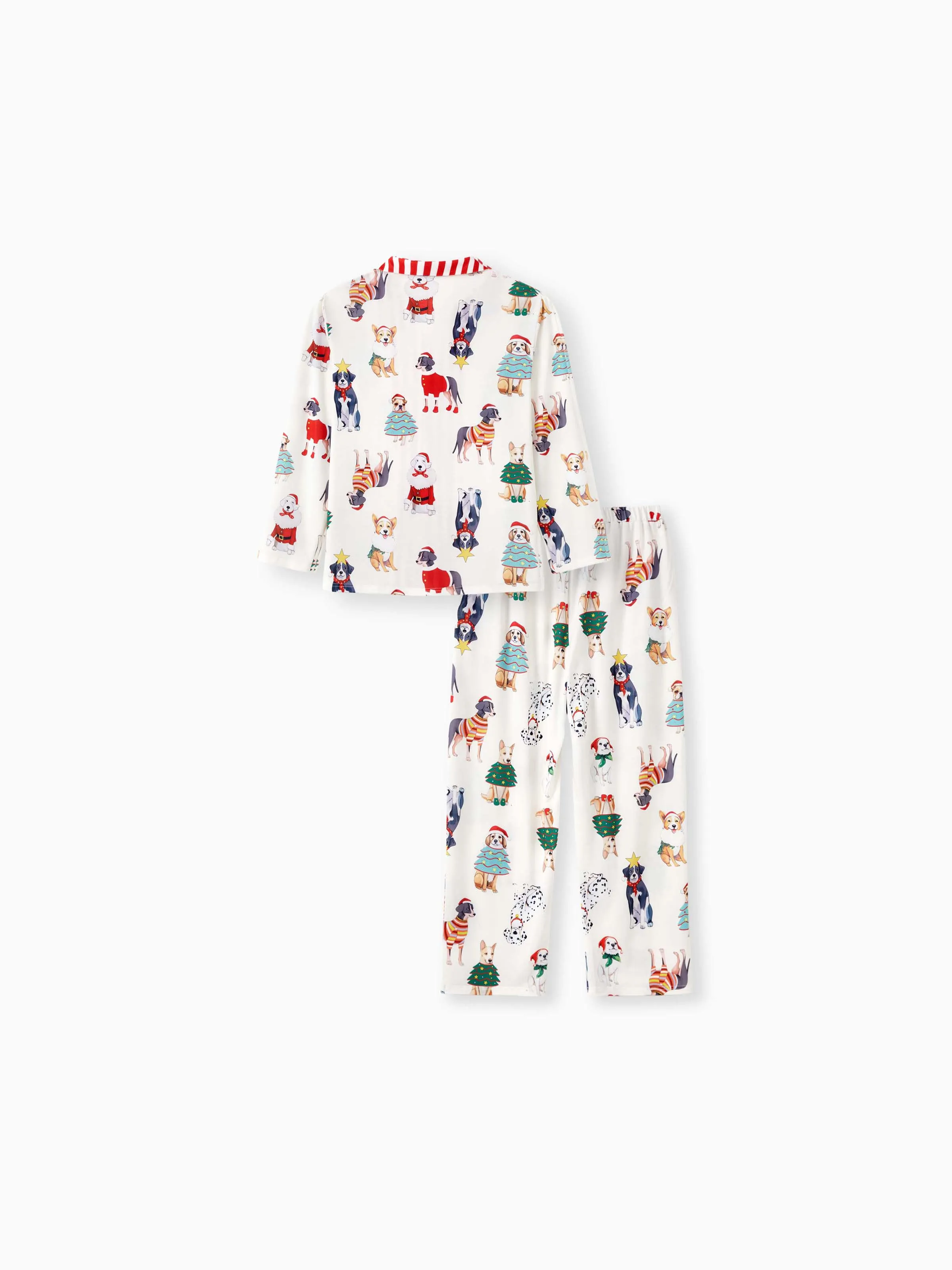 Christmas Pajamas Family Matching Cute Xmas Dog Collared Pajamas Sets with Christmas Socks LightApricot - XNAUWBI