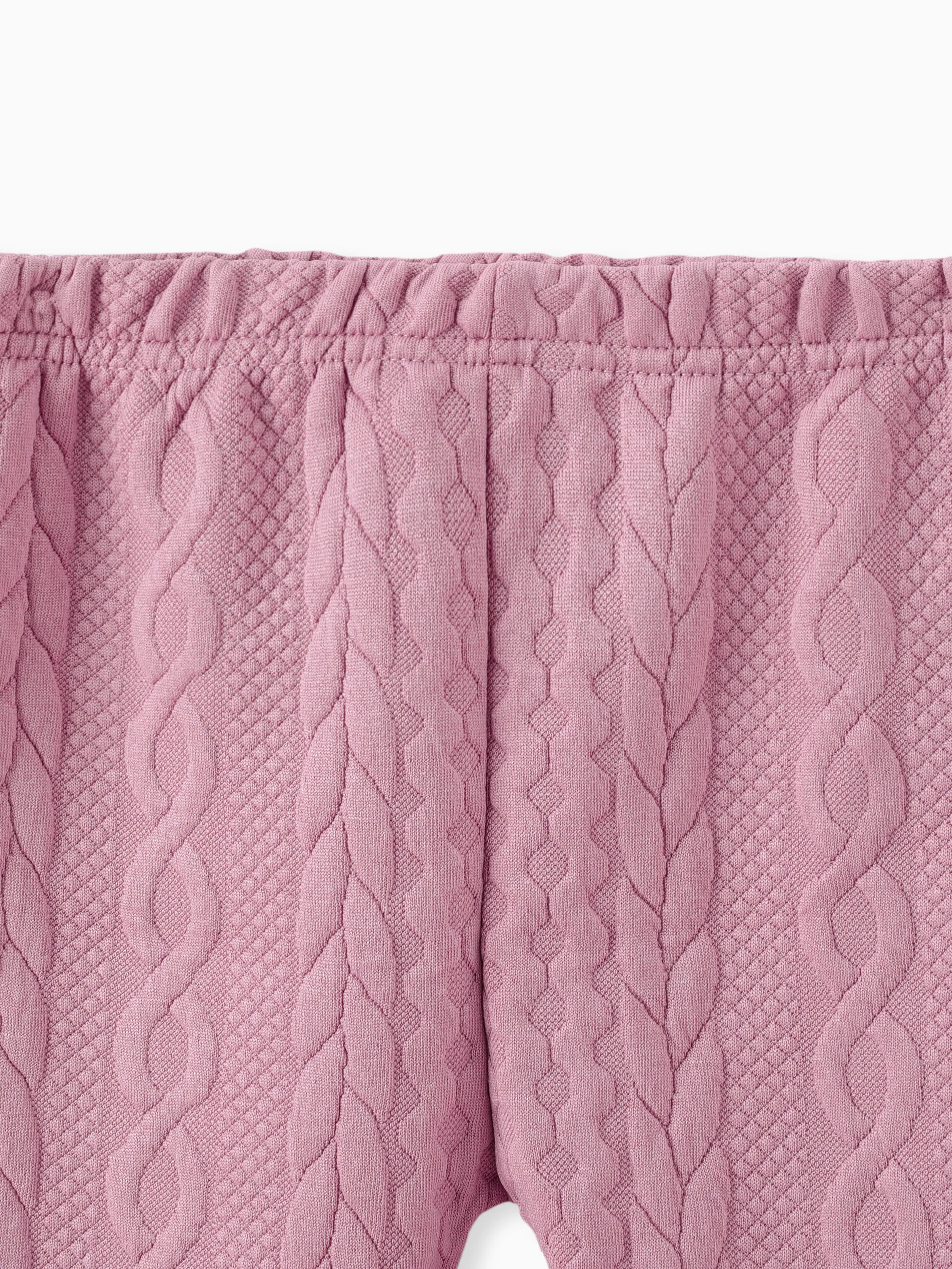 Baby Girl Clothes 2pcs Solid Knitted Sweatshirt and Pants Set Pink - XNAUWBI