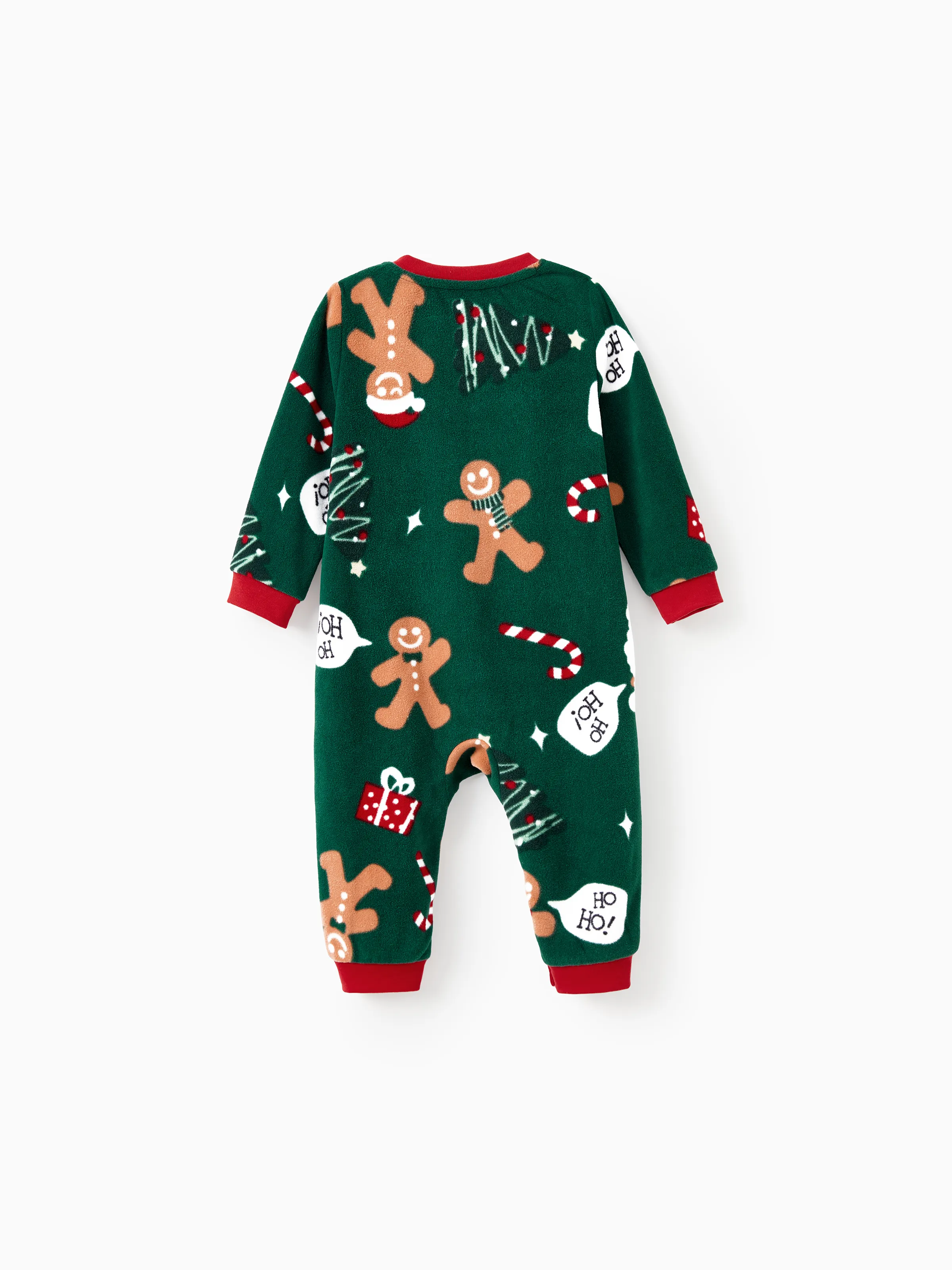 Christmas Pajamas Family Matching Fleece Gingerbread Man Long Sleeves Pajamas Sets with Christmas Socks Dark Green - XNAUWBI