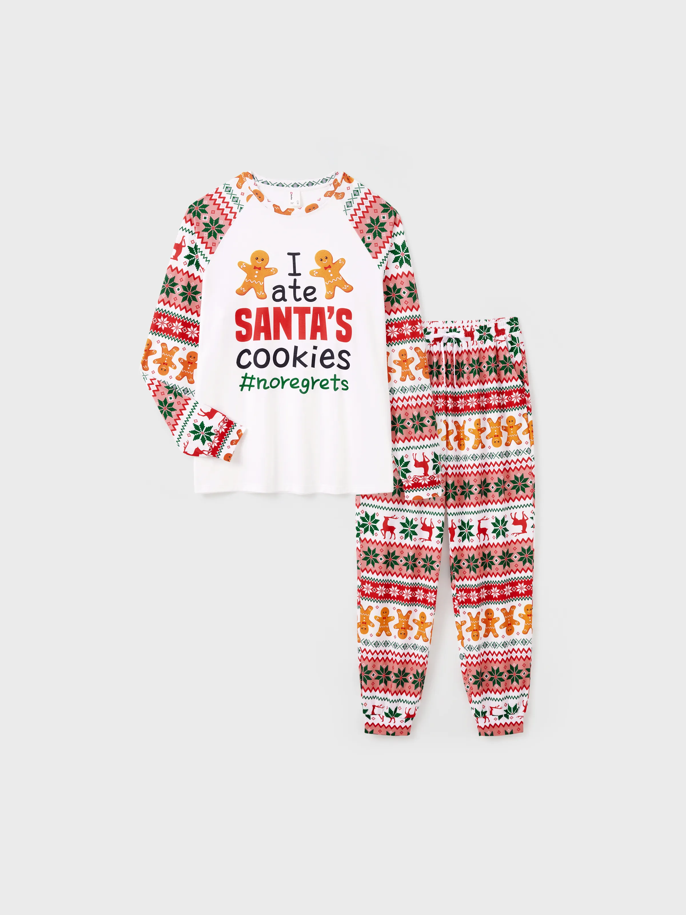 Christmas Pajamas Family Matching Santa's Cookies Gingerbread Man Pattern Pajamas Sets with Christmas Socks MultiColour - XNAUWBI
