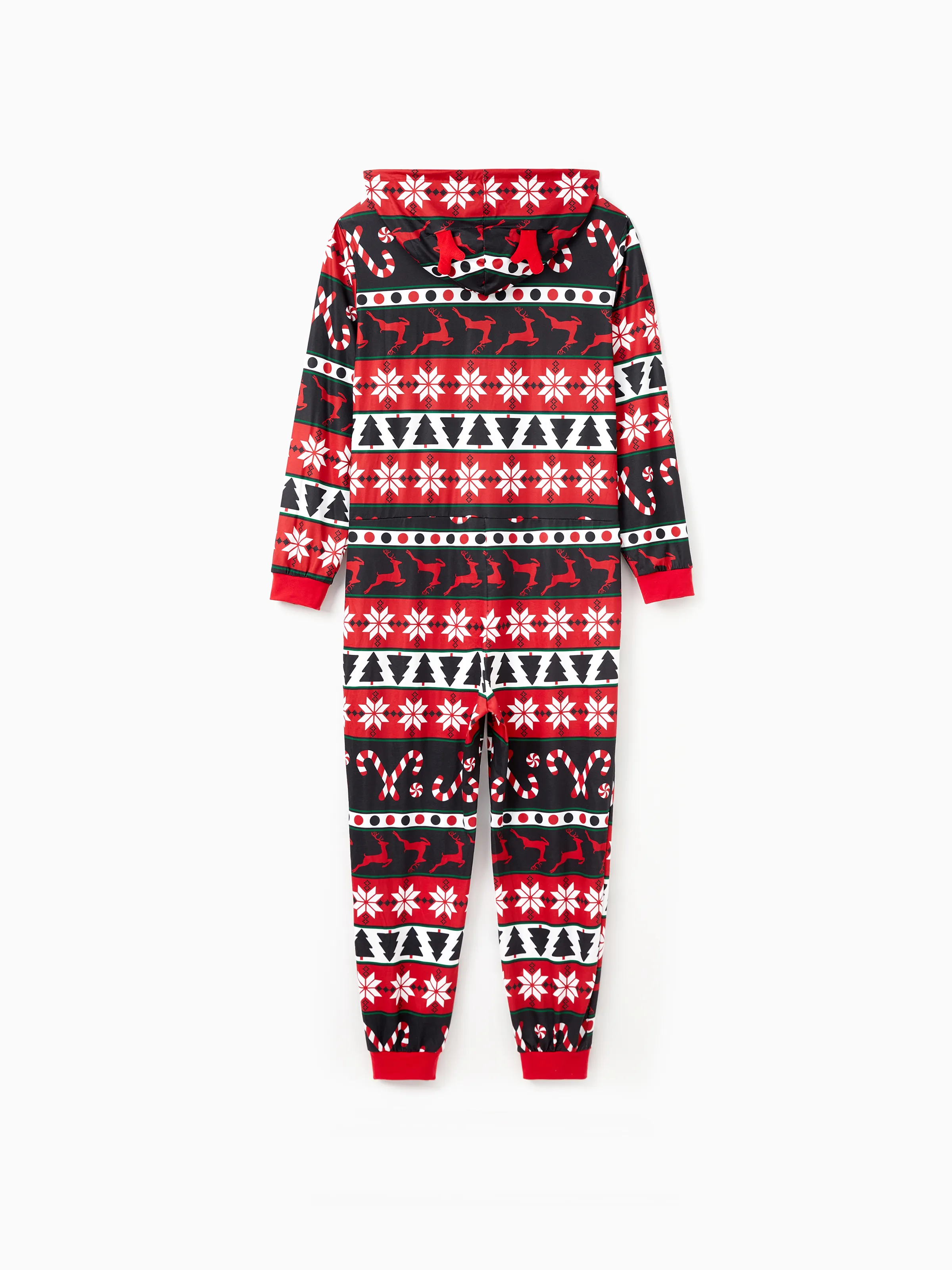 Christmas Pajamas 3D Reindeer Pattern Zipper Hooded Onesies Matching Family Outfits red/black - XNAUWBI