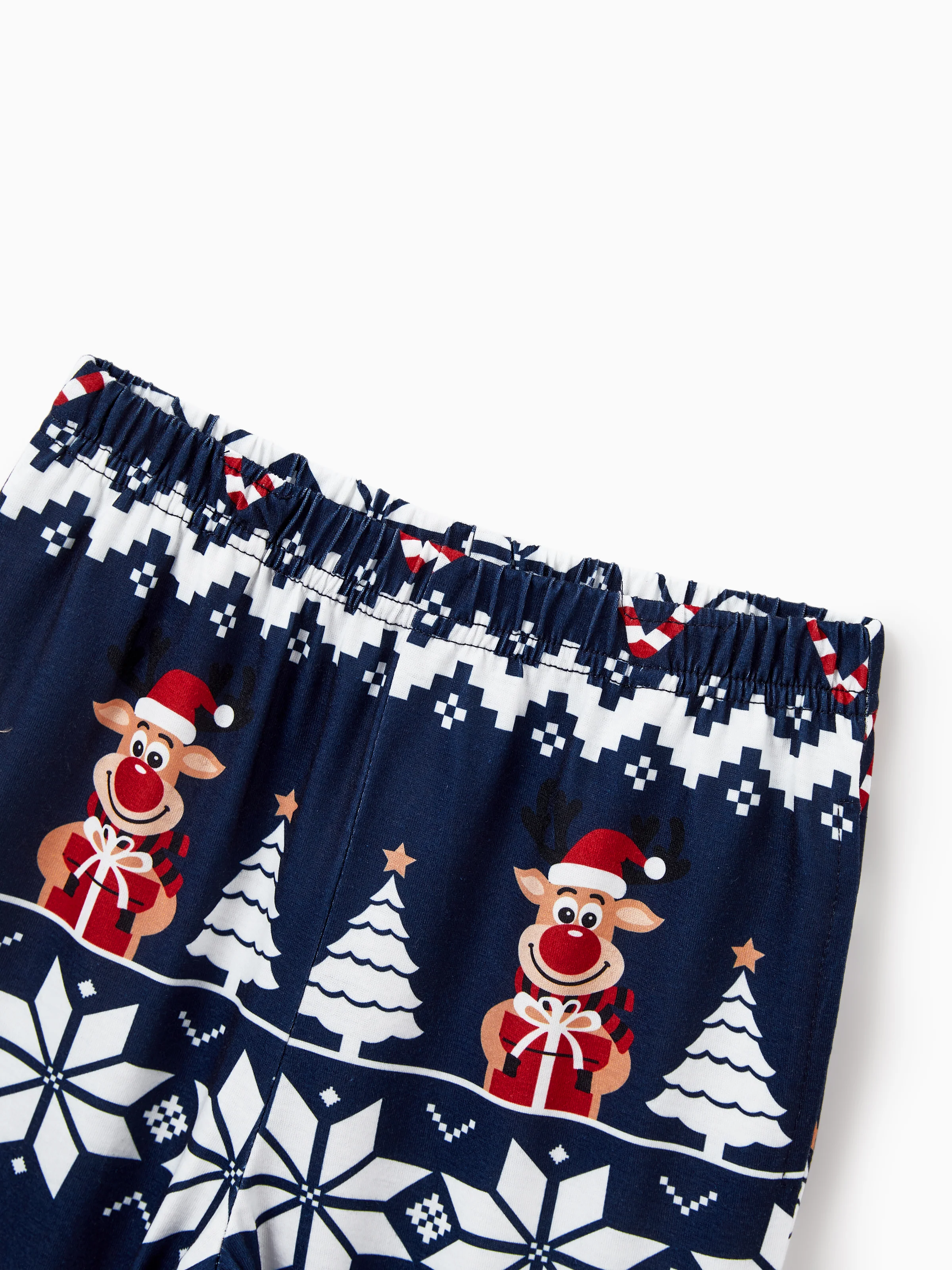 Christmas Matching Family Pajamas Set Reindeer and Snowflake Print PJS Deep Blue - XNAUWBI