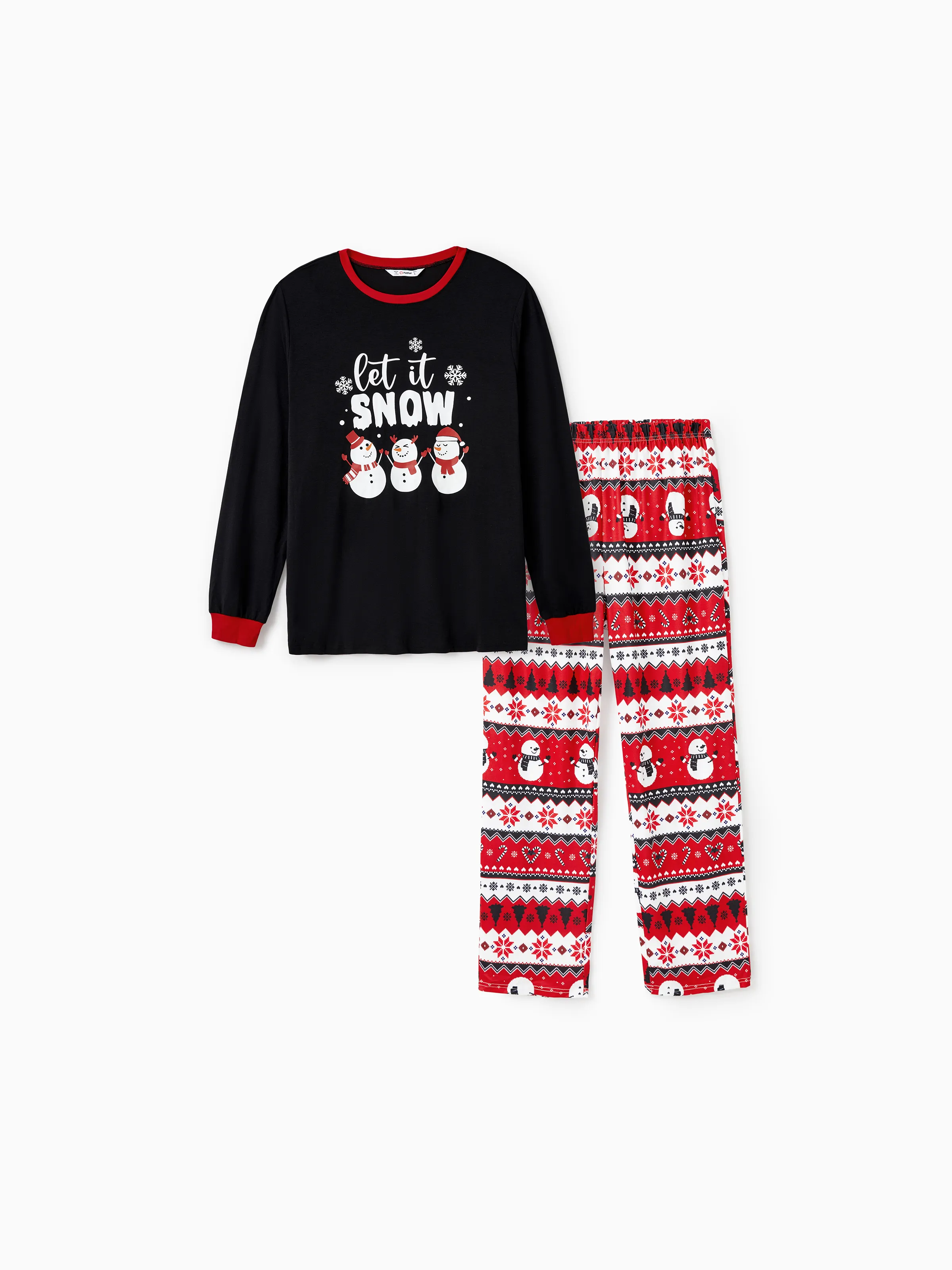 Christmas Family Pajamas Set Snowman Print Long-sleeve PJS with Christmas Socks Black - XNAUWBI