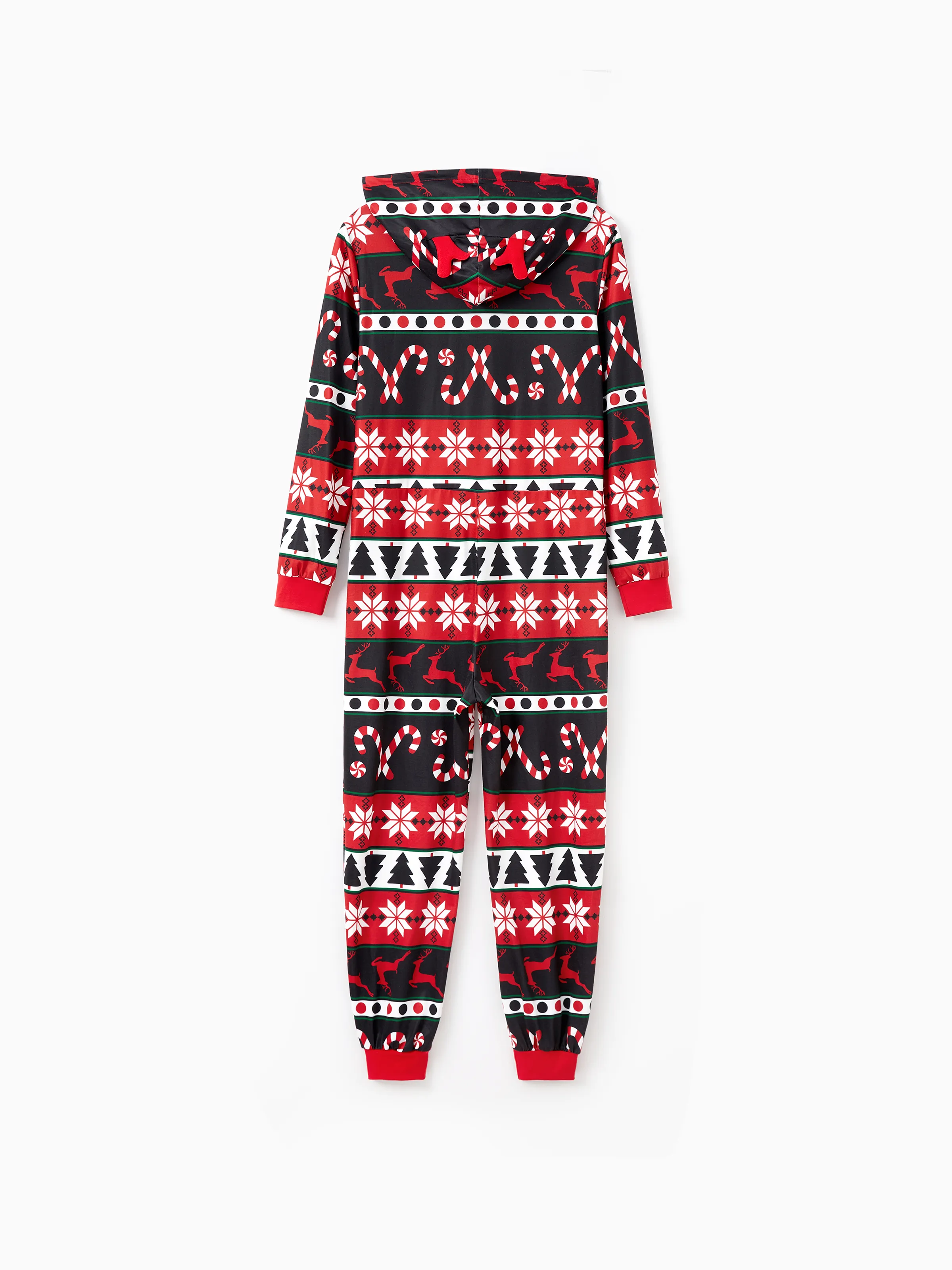 Christmas Pajamas 3D Reindeer Pattern Zipper Hooded Onesies Matching Family Outfits red/black - XNAUWBI