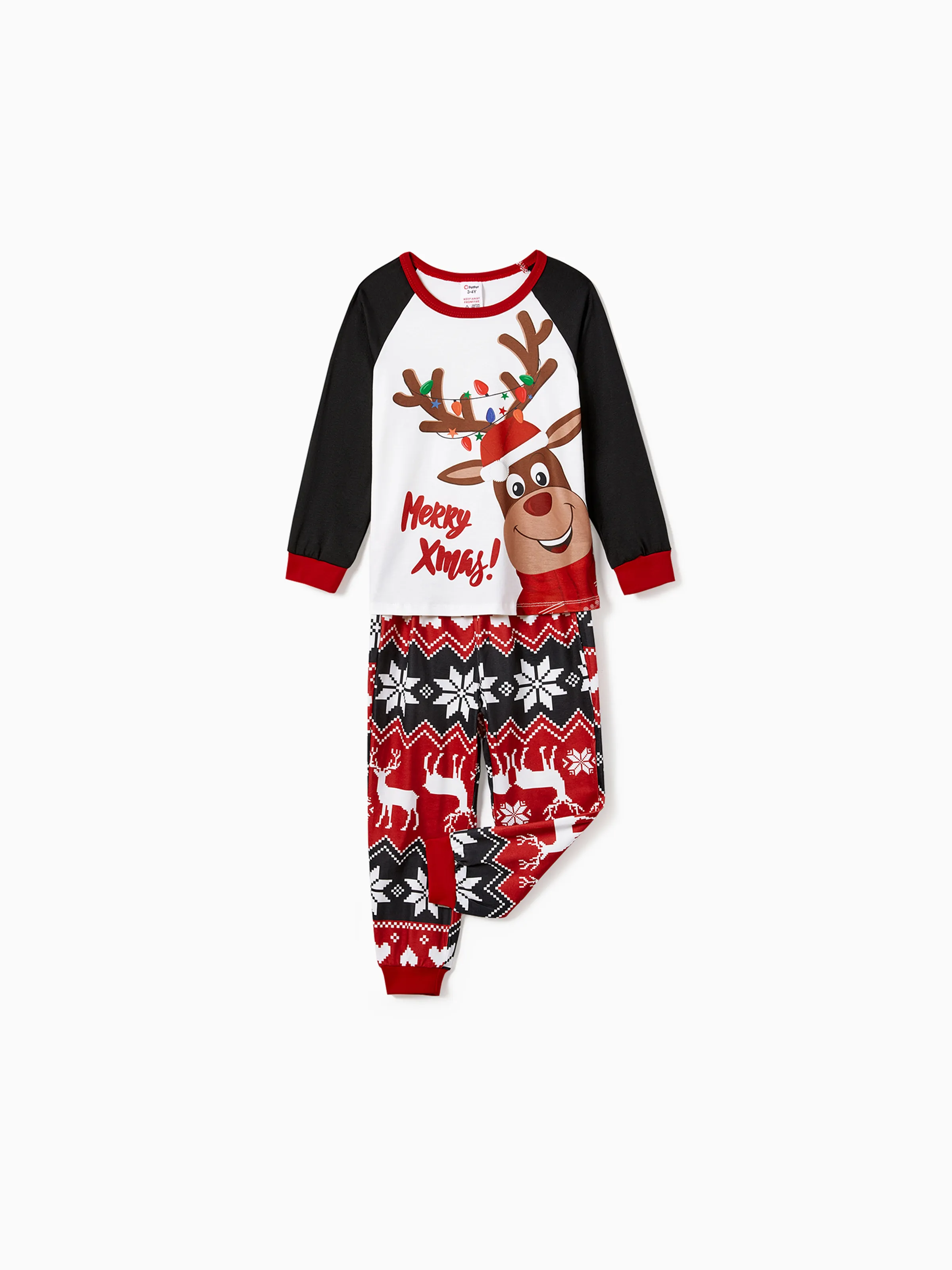 Christmas Reindeer Print Family Matching Pajamas Sets with Christmas Socks Black - XNAUWBI