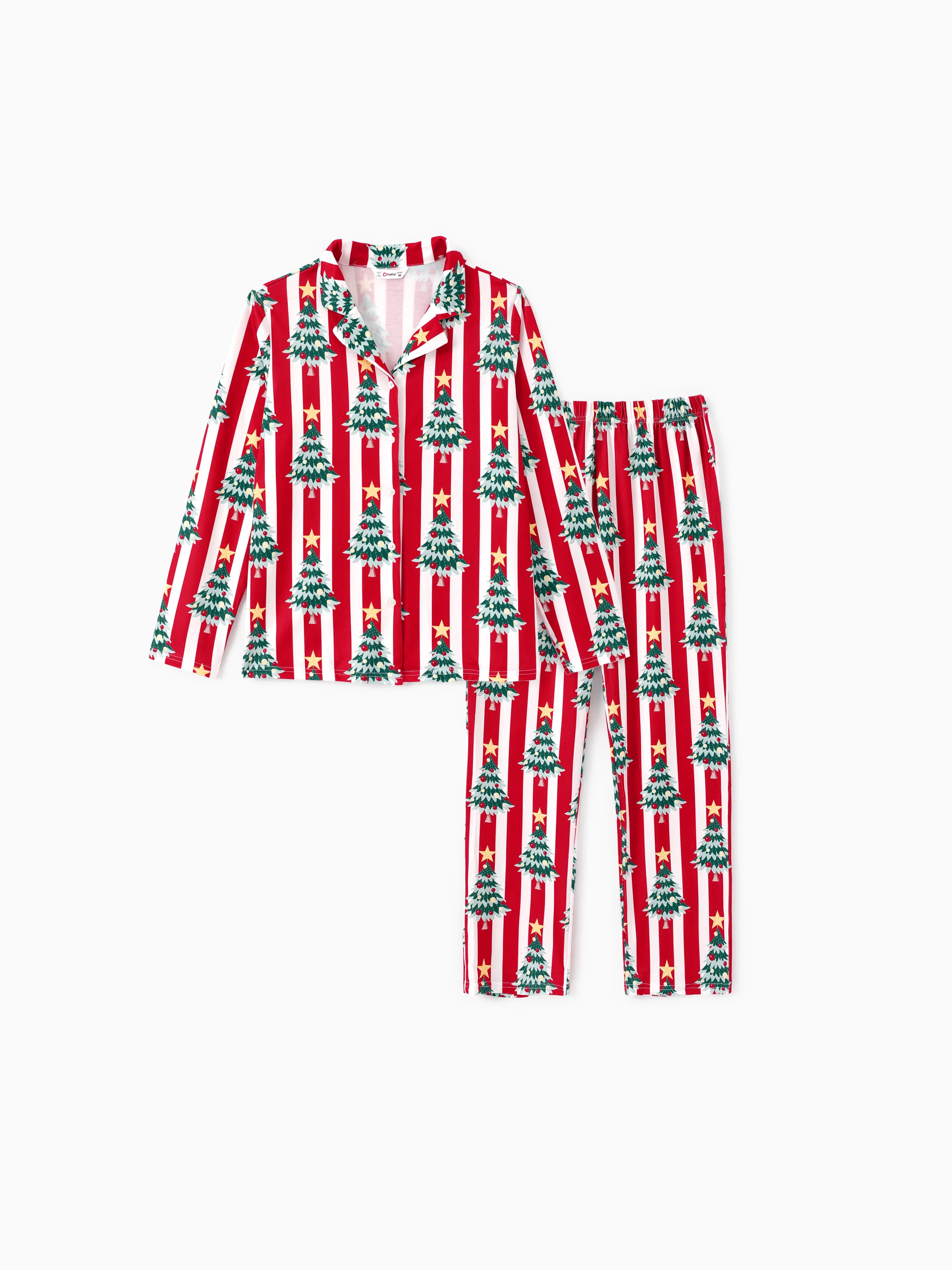 Christmas Family Matching Trees Print Stripes Long-sleeve Pajamas Sets with Christmas Socks Red - XNAUWBI