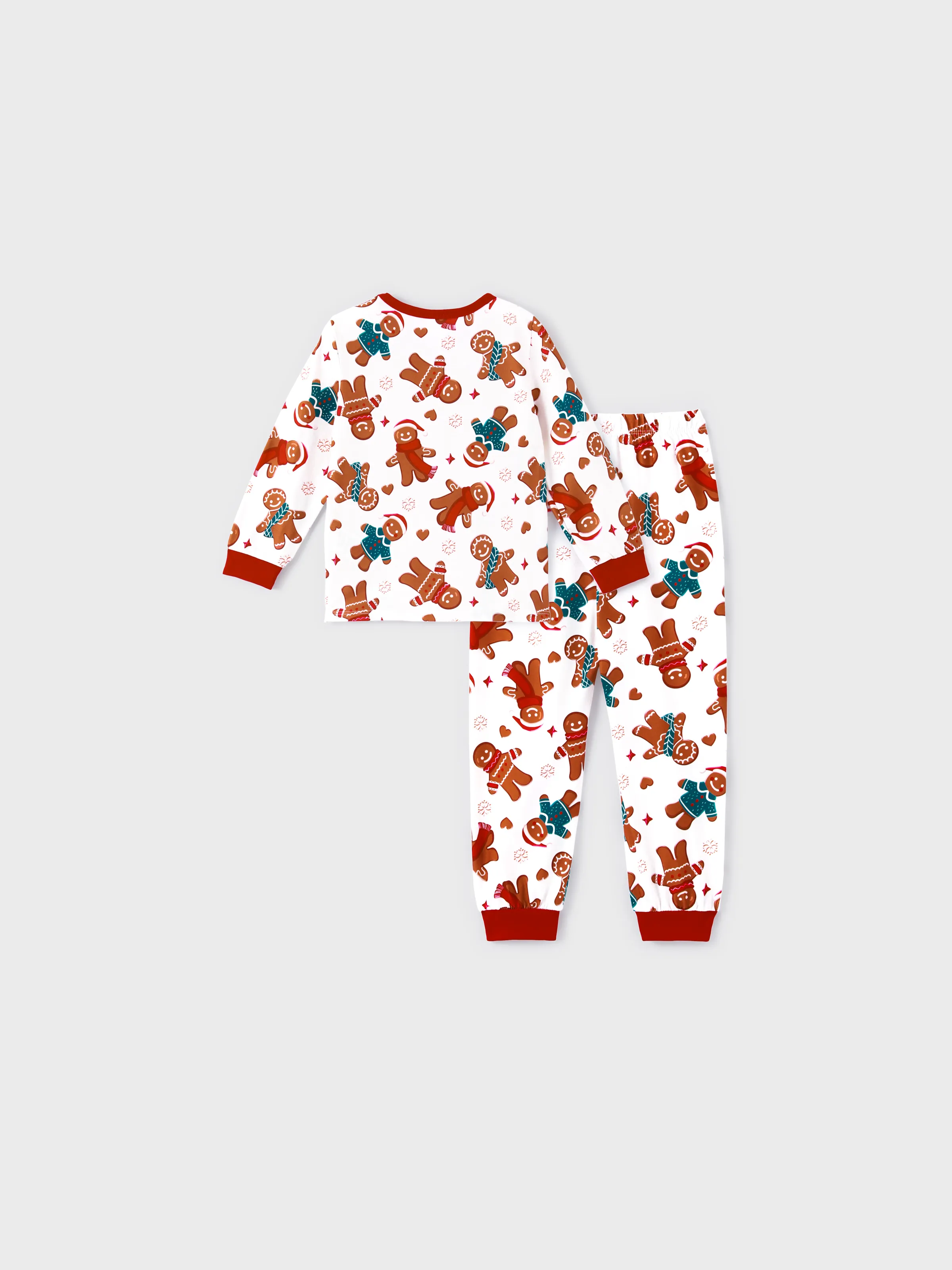 Christmas Family Matching Cartoon Gingerbread Man Allover Print Pajamas Sets with Christmas Socks White - XNAUWBI