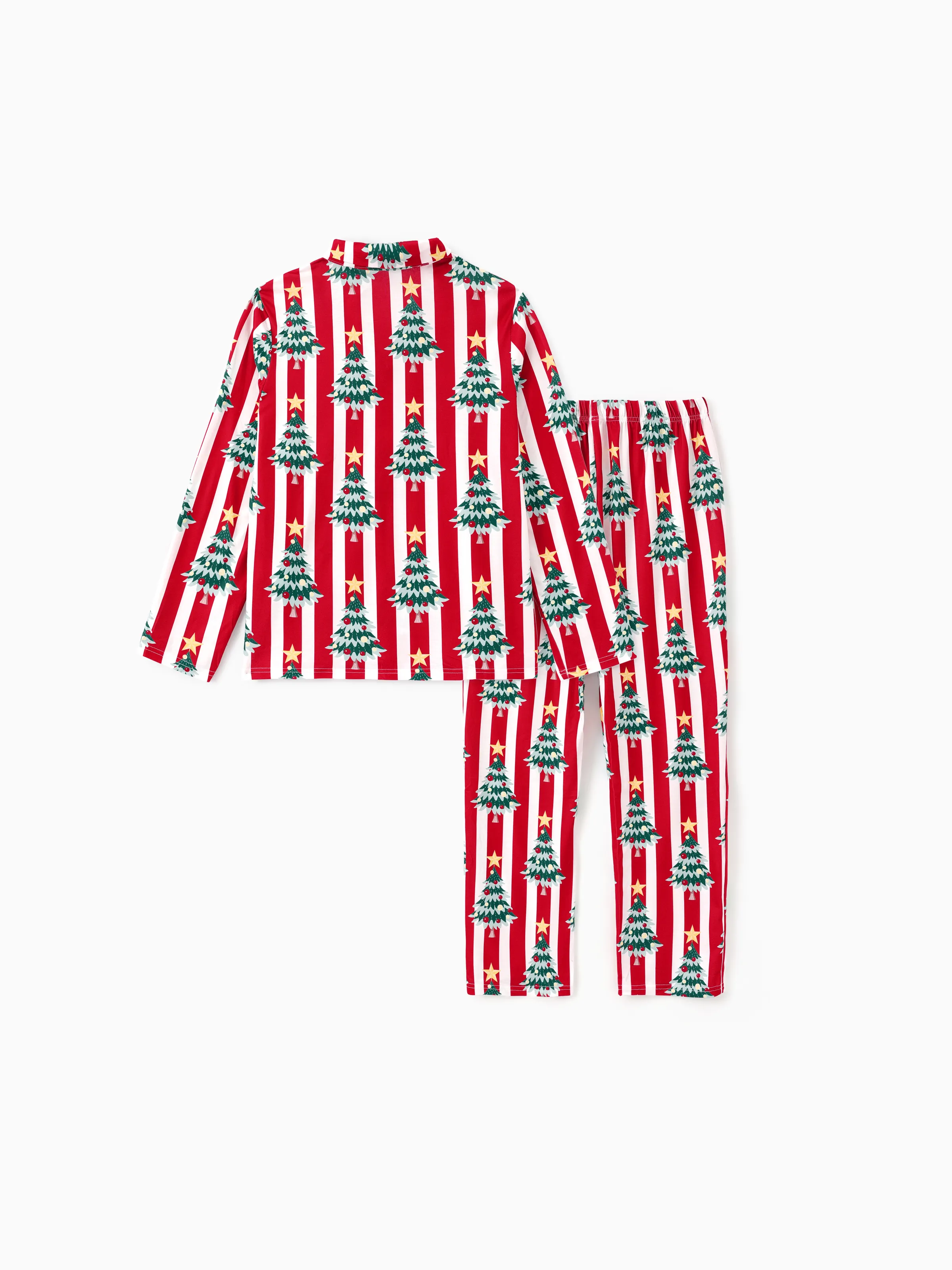 Christmas Family Matching Trees Print Stripes Long-sleeve Pajamas Sets with Christmas Socks Red - XNAUWBI