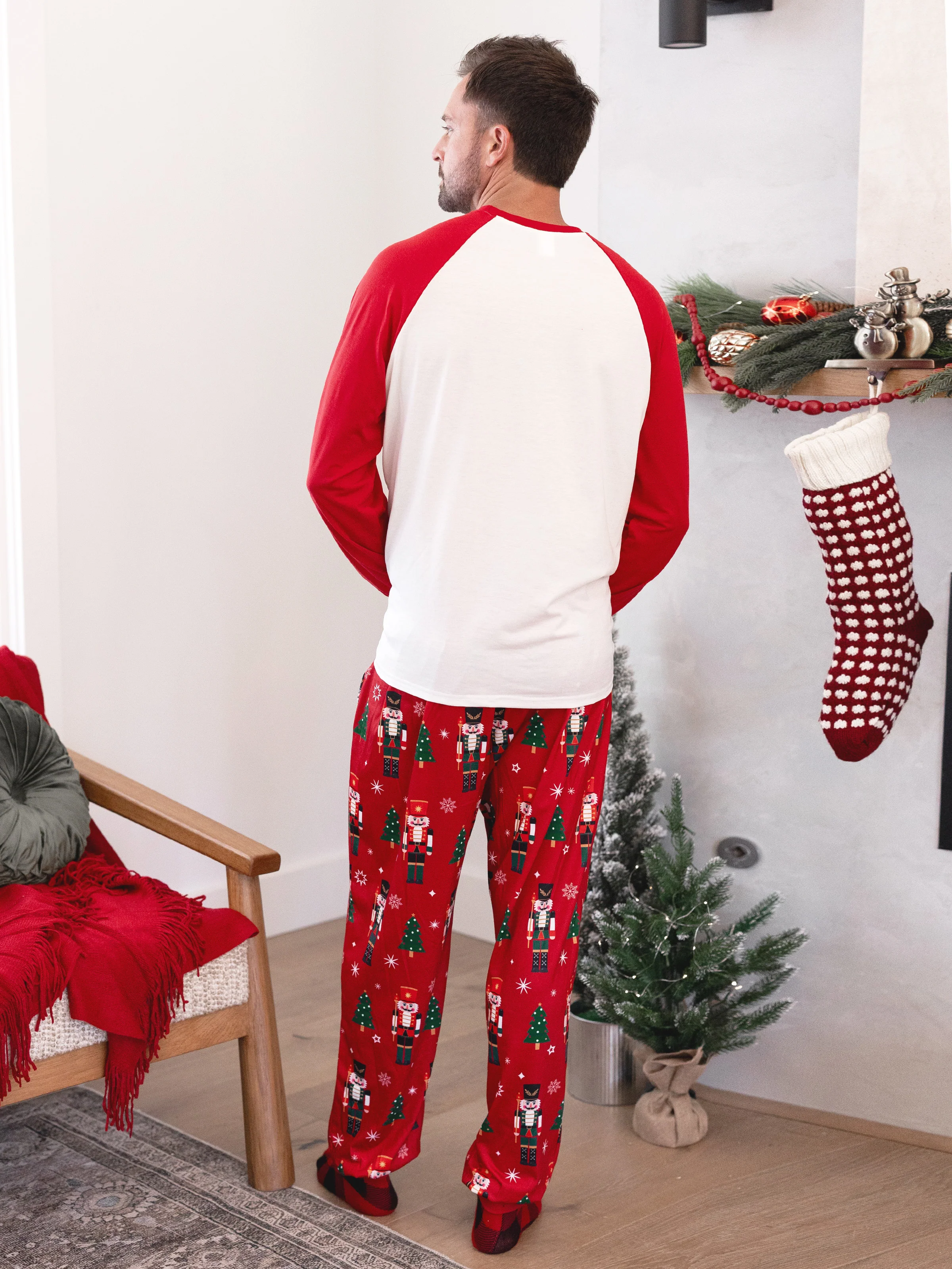 Christmas Matching Family Pajamas Set Nutcracker Print PJS with Christmas Socks Red - XNAUWBI