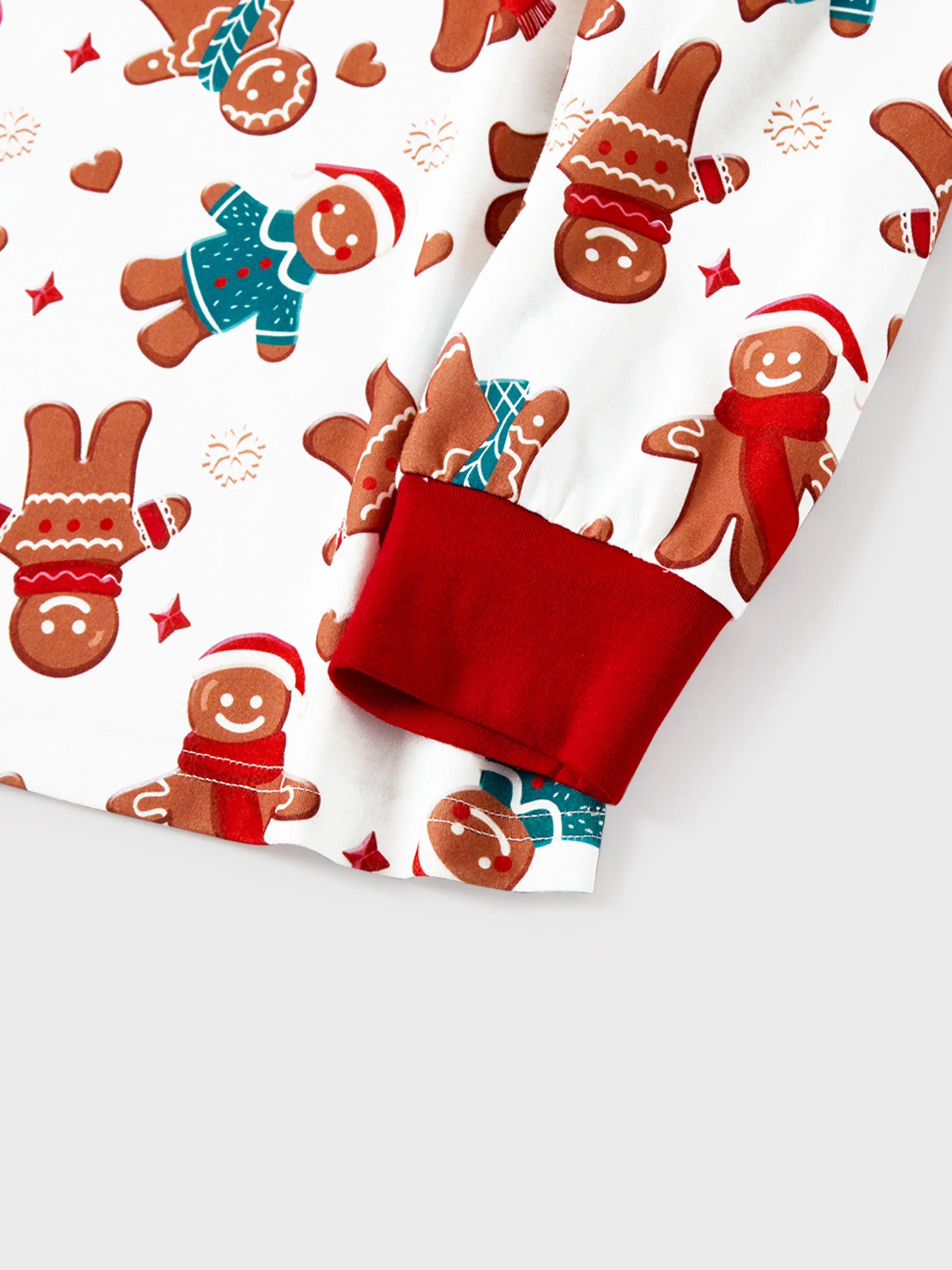 Christmas Family Matching Cartoon Gingerbread Man Allover Print Pajamas Sets with Christmas Socks White - XNAUWBI