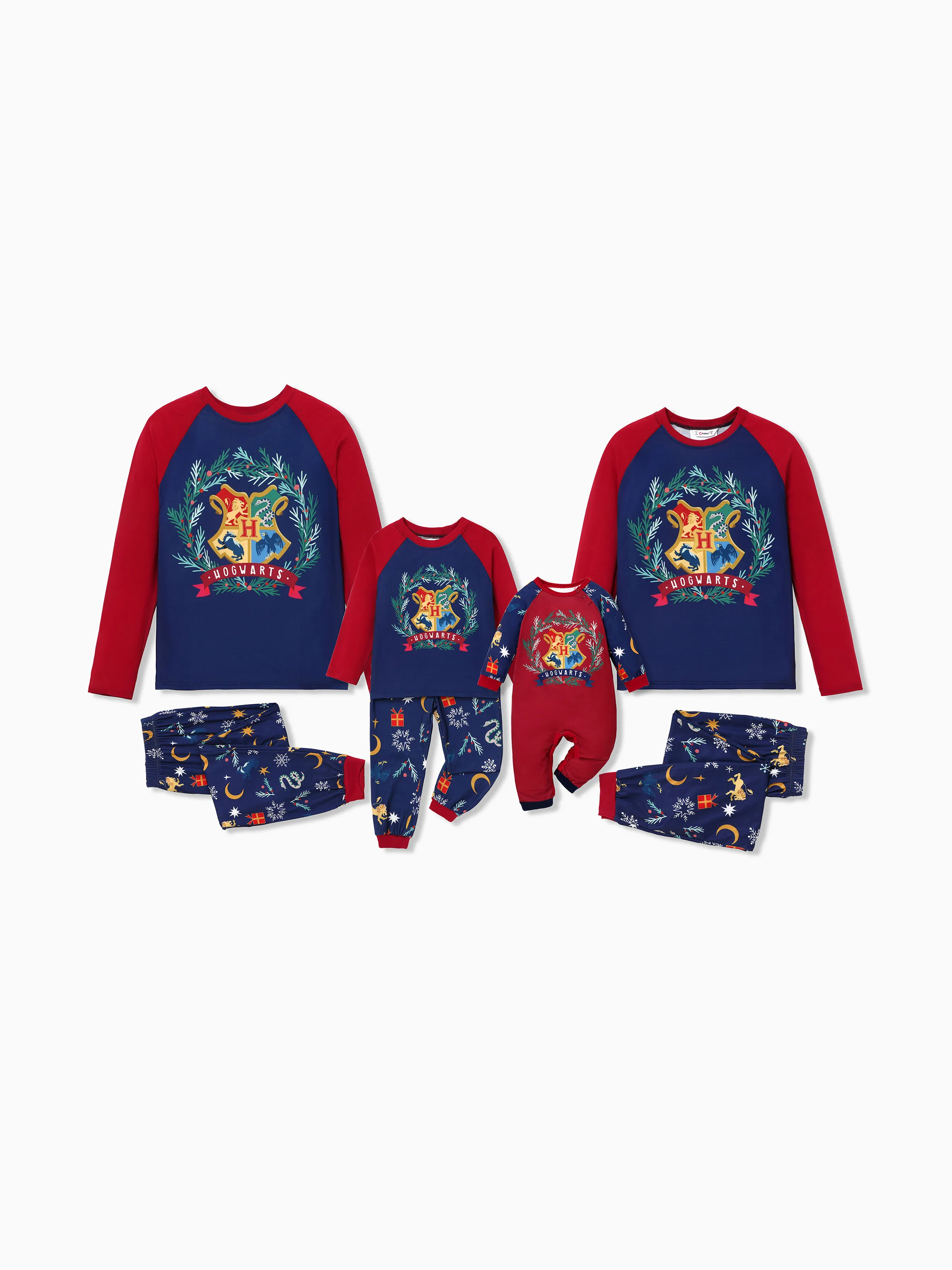 Harry Potter Christmas Family Matching Hogwarts Print Pajamas Sets with Christmas Socks - XNAUWBI