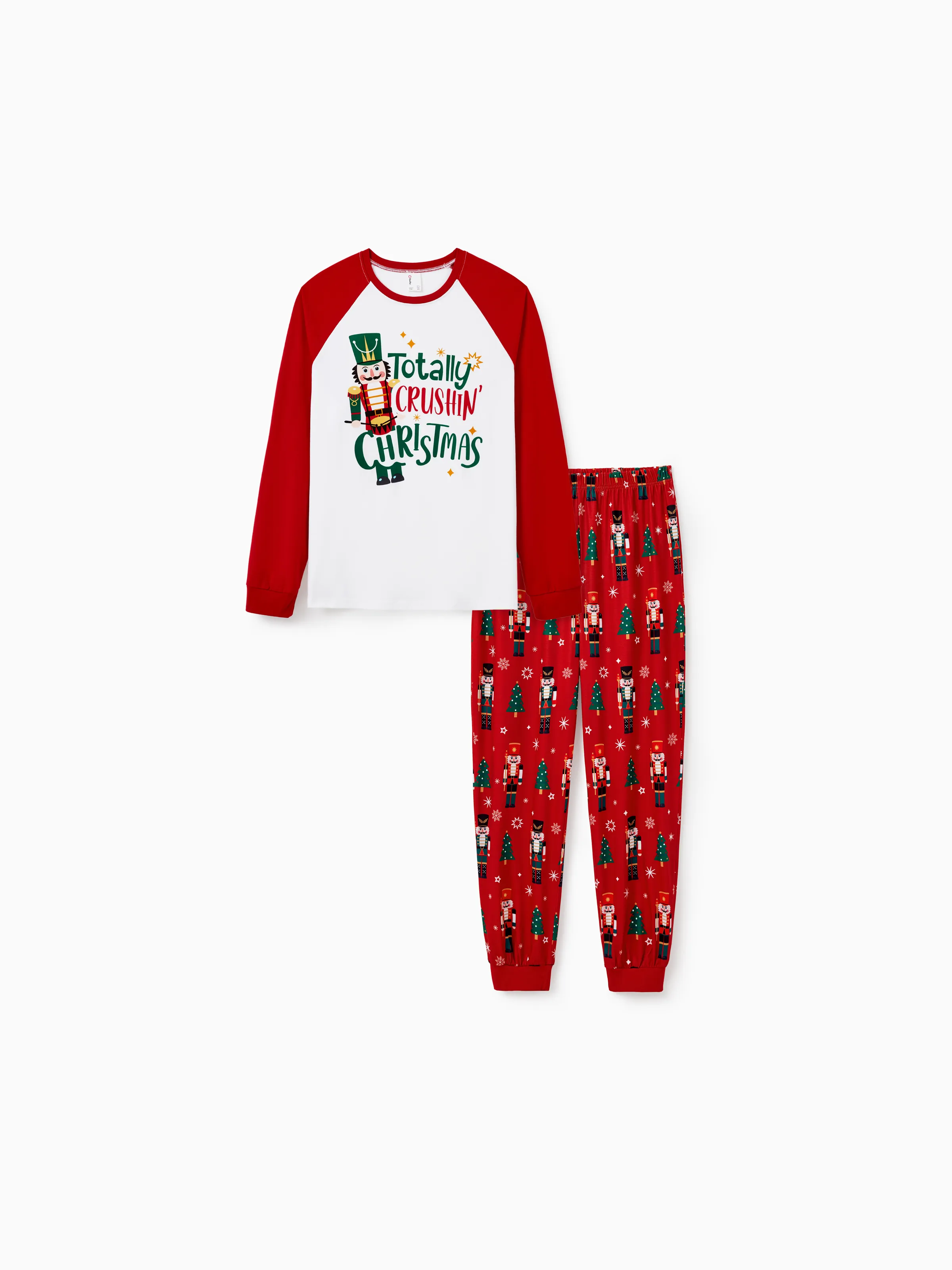 Christmas Matching Family Pajamas Set Nutcracker Print PJS with Christmas Socks Red - XNAUWBI