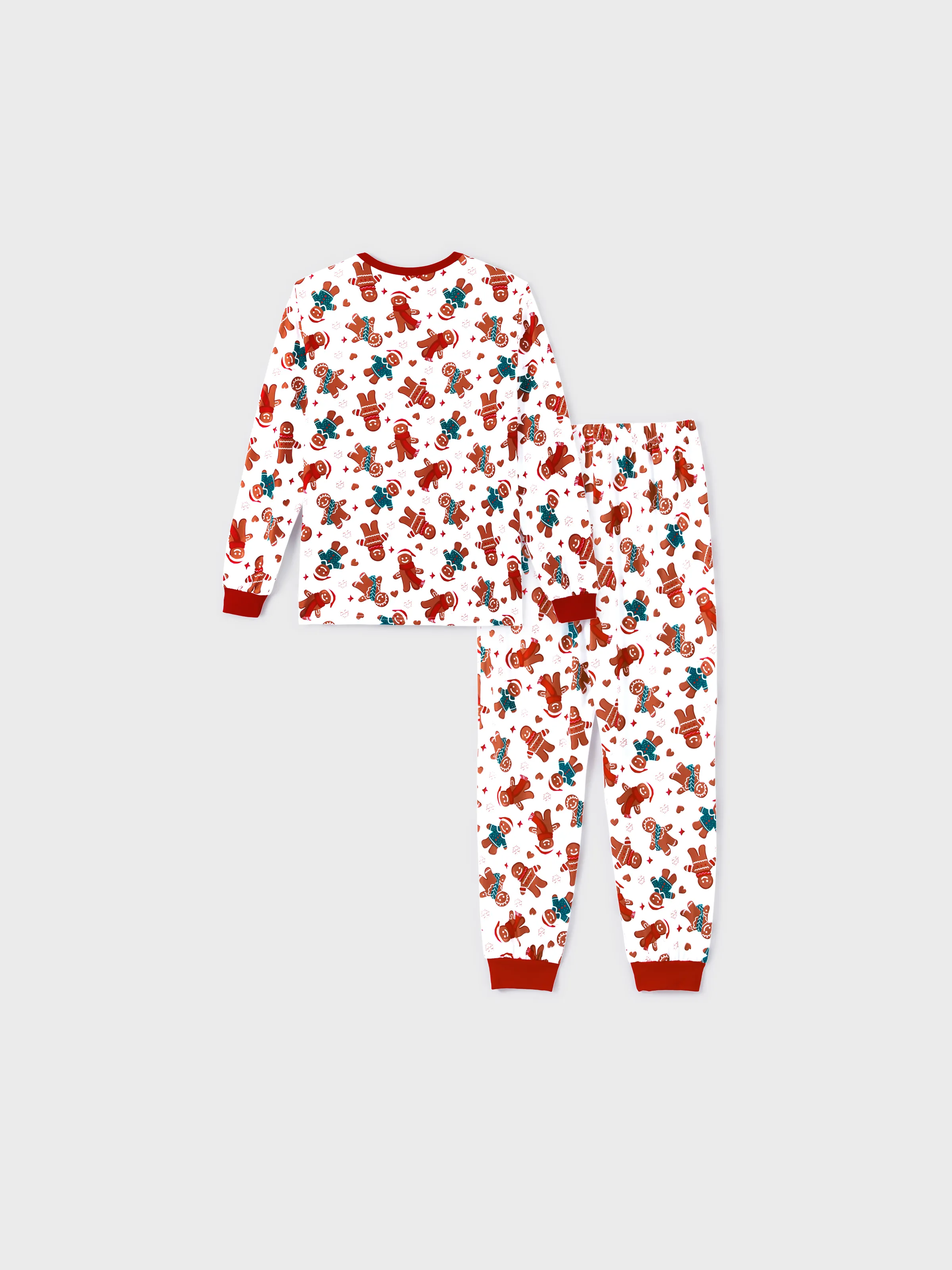 Christmas Family Matching Cartoon Gingerbread Man Allover Print Pajamas Sets with Christmas Socks White - XNAUWBI