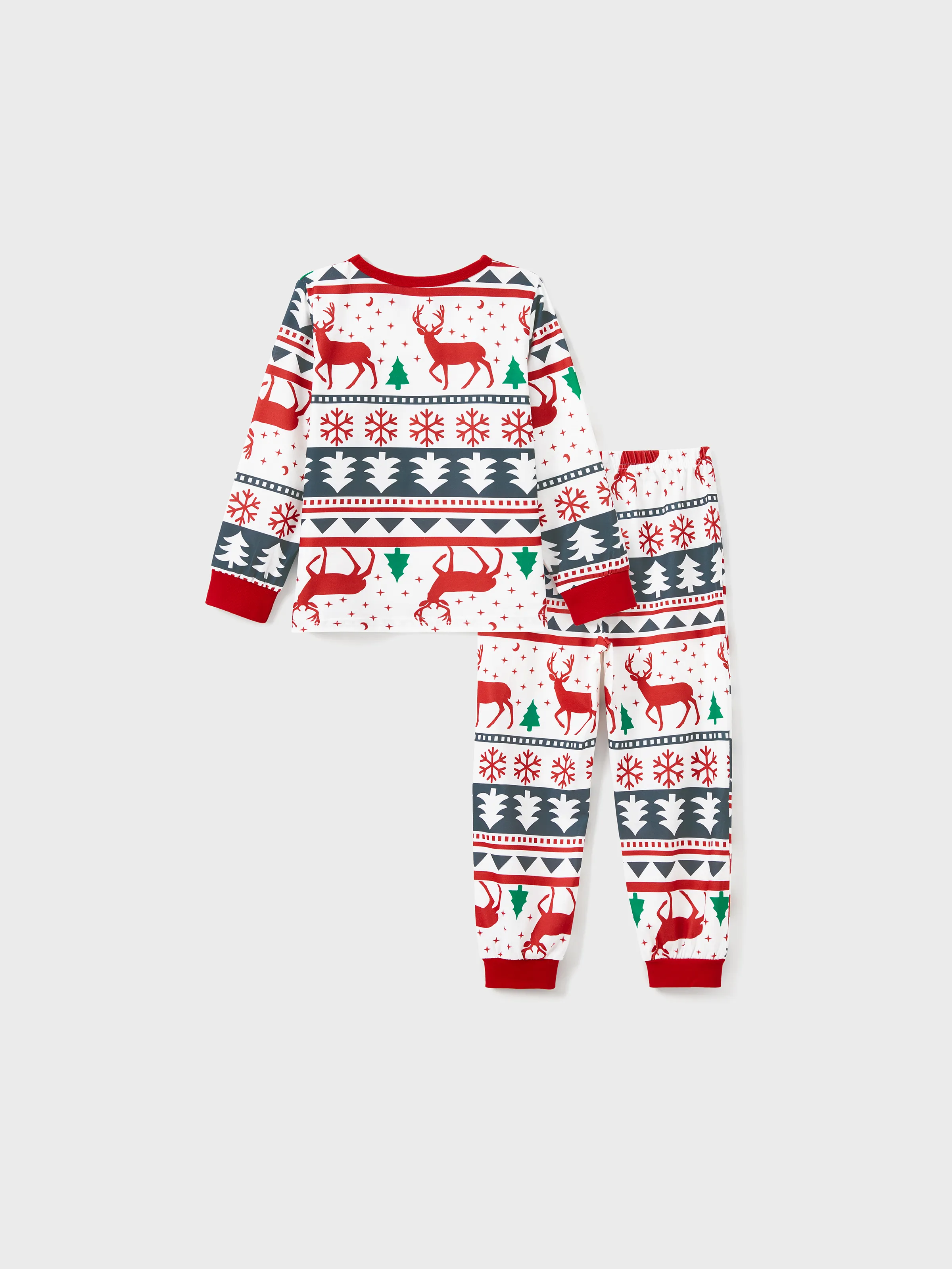 Family Christmas Pajamas All Over Reindeer Print Long-sleeve with Christmas Socks (SGS Certied Safety) Red+White - XNAUWBI