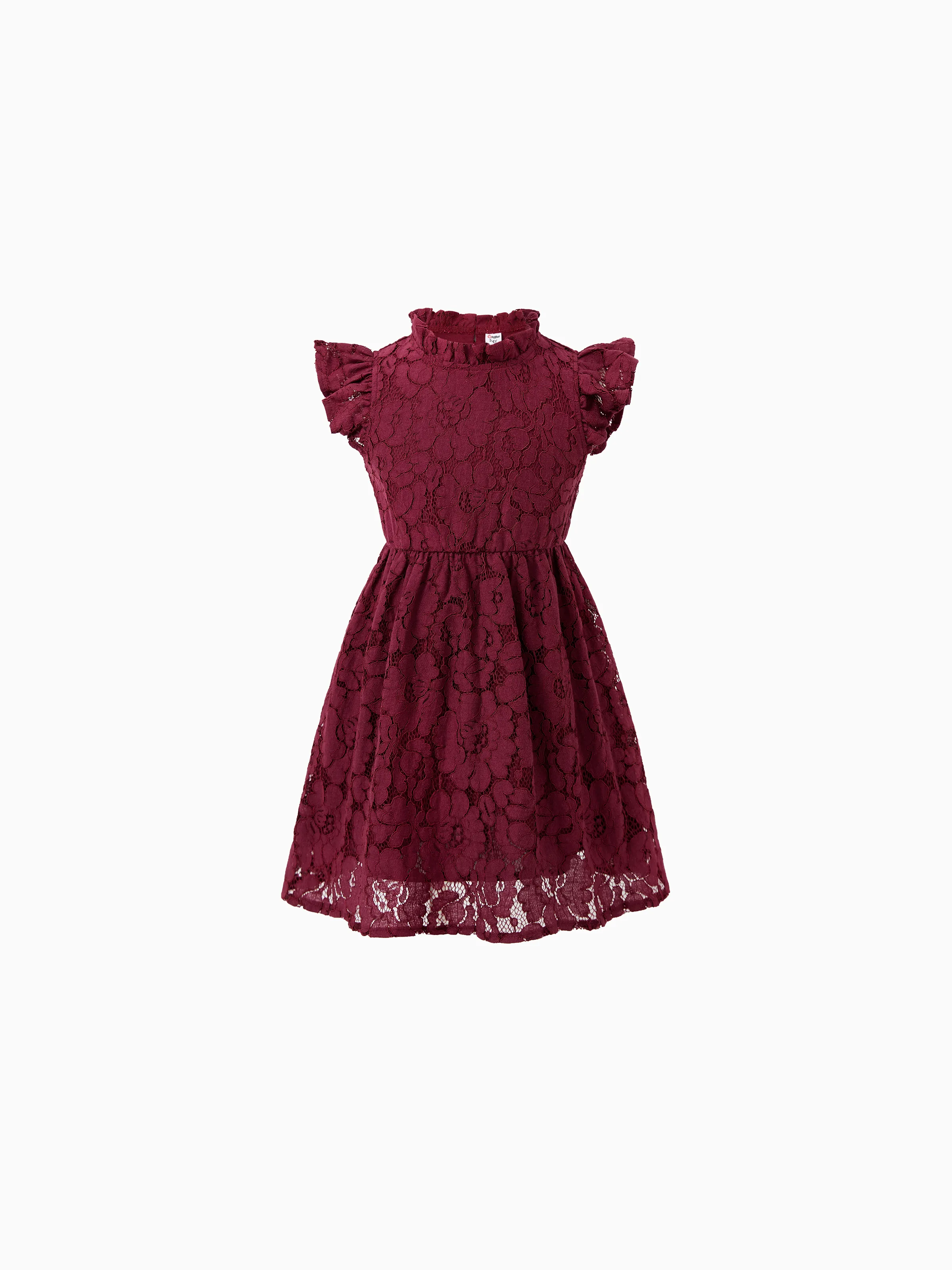 Family Matching Sets Plaid Shirt or Red Wine Lace Ruffle Sleeve A-Line Dress WineRed - XNAUWBI